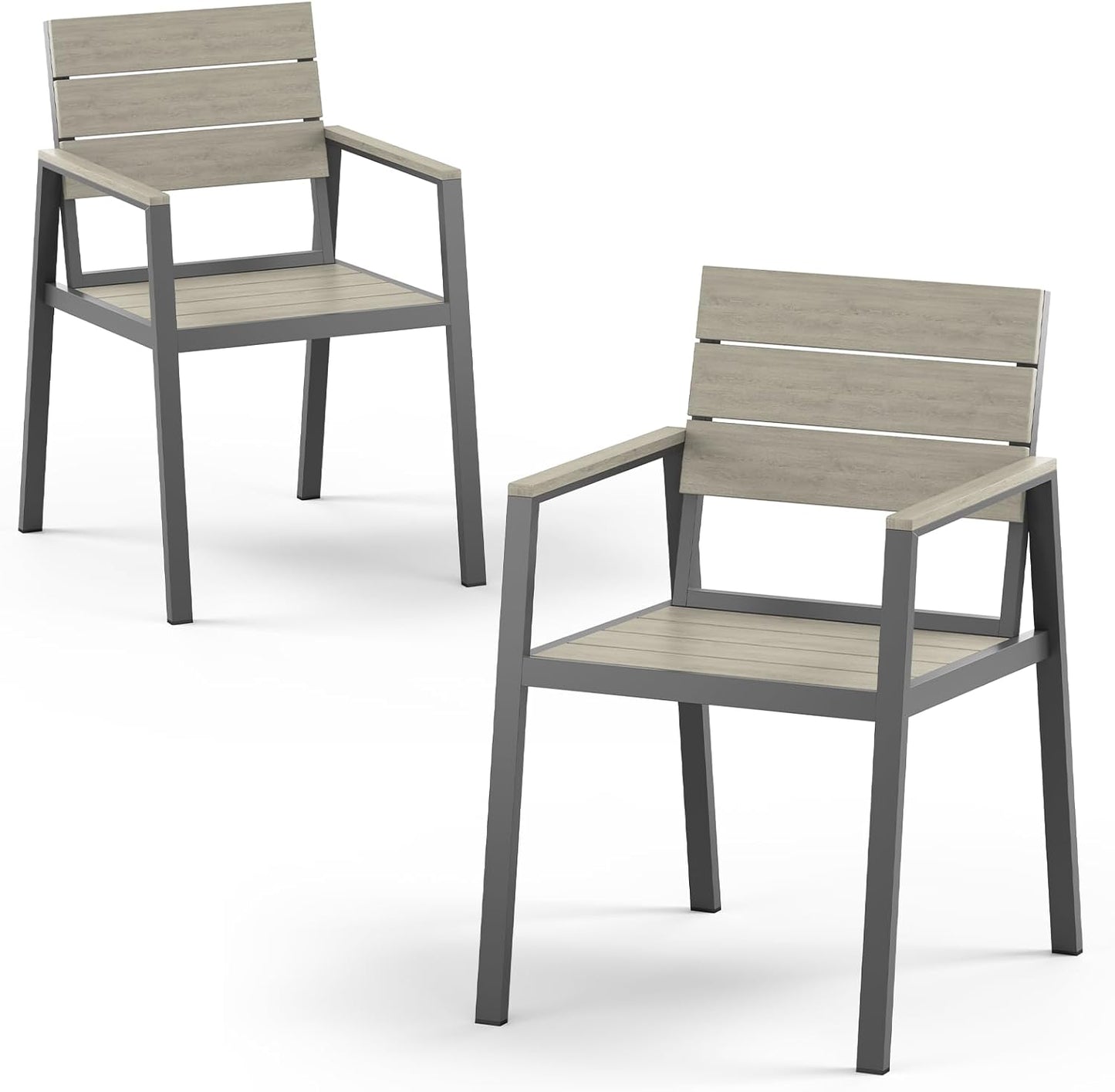 Outdoor Dining Set for 6, Patio Table and Chairs Set with Umbrella Hole, 7 Pieces HDPS Outdoor Furniture Sets for Patio, Garden, Backyard (Gray & Teak)
