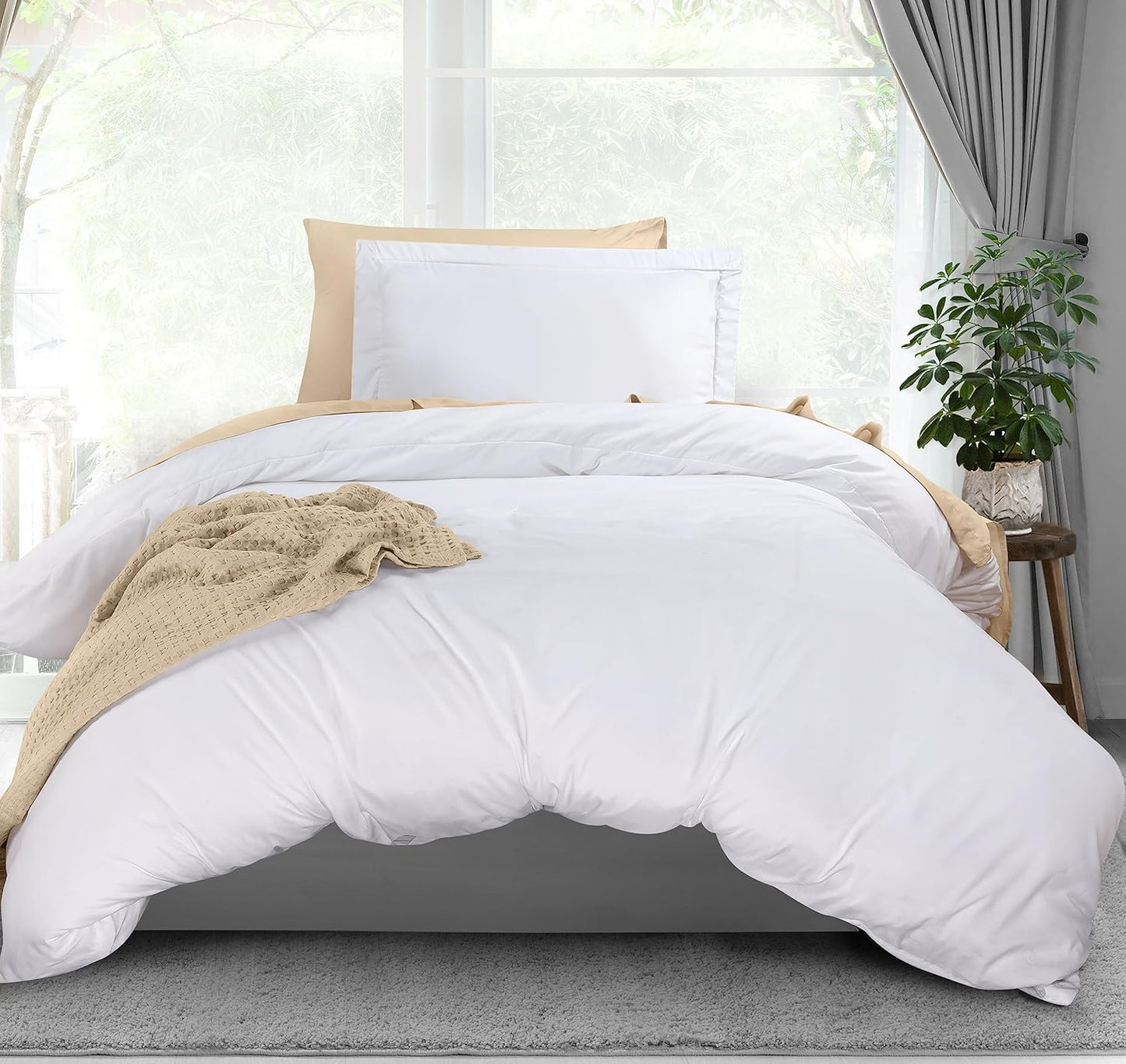 Duvet Cover Queen Size - 3 Piece with Zipper Closure - 1 Comforter Cover 90X90 Inches & 2 Pillow Shams 20X26 Inches (White) Comforter Not Included