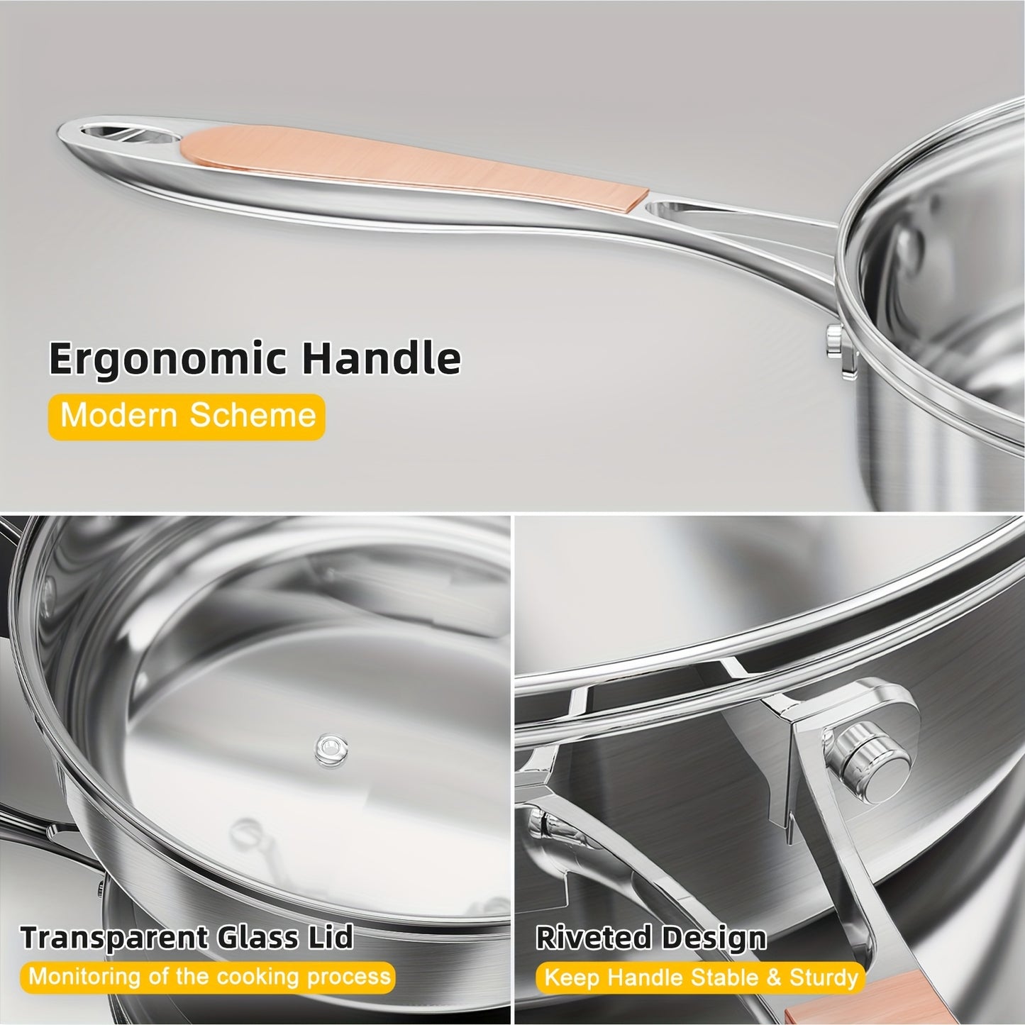 304 Stainless Steel Cookware Set – 8/10 Piece Pots and Pans with Lids, Induction Compatible