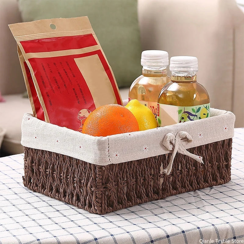 Woven Storage Baskets Wicker Basket for Gifts Kitchen Organizer Bathroom Organizing Baskets Desktop Organizer Container