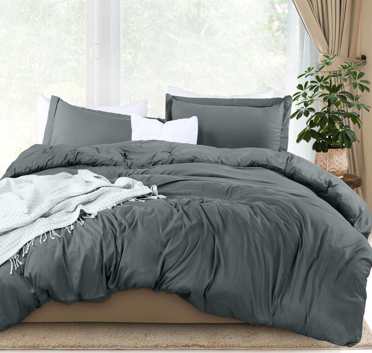 Duvet Cover Queen Size - 3 Piece with Zipper Closure - 1 Comforter Cover 90X90 Inches & 2 Pillow Shams 20X26 Inches (White) Comforter Not Included