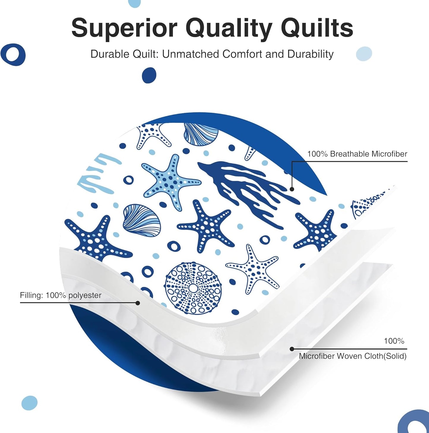 Twin Quilt Bedding Set Coastal White Bedspreads - Soft Bed Summer Beach Nautical Quilt Lightweight Bedspread- Reversible Bedding Coverlet for All Season - 2 Piece (1 Quilt, 1 Pillow Sham)