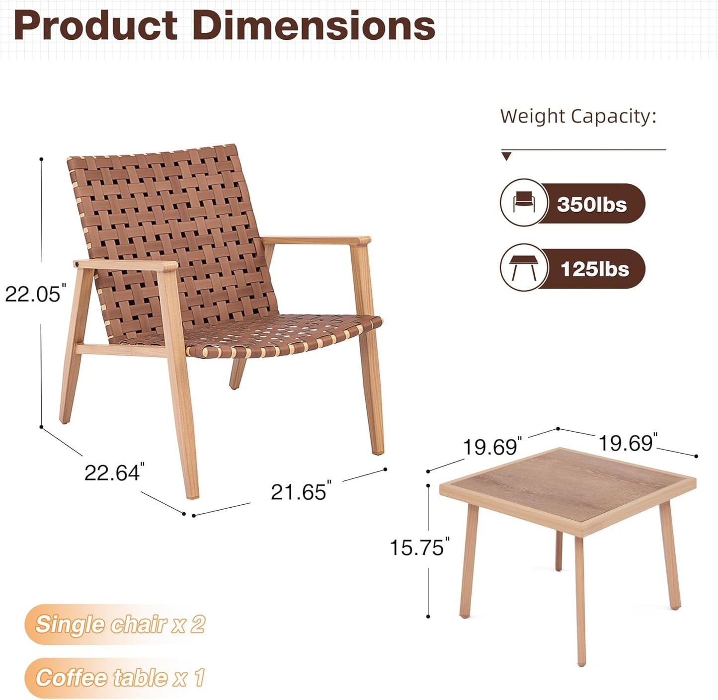 3 Piece Patio Bistro Set, Outdoor Conversation Chair Sets with Coffee Table, Patio Furniture Set for Porch Backyard Balcony Park Deck Poolside