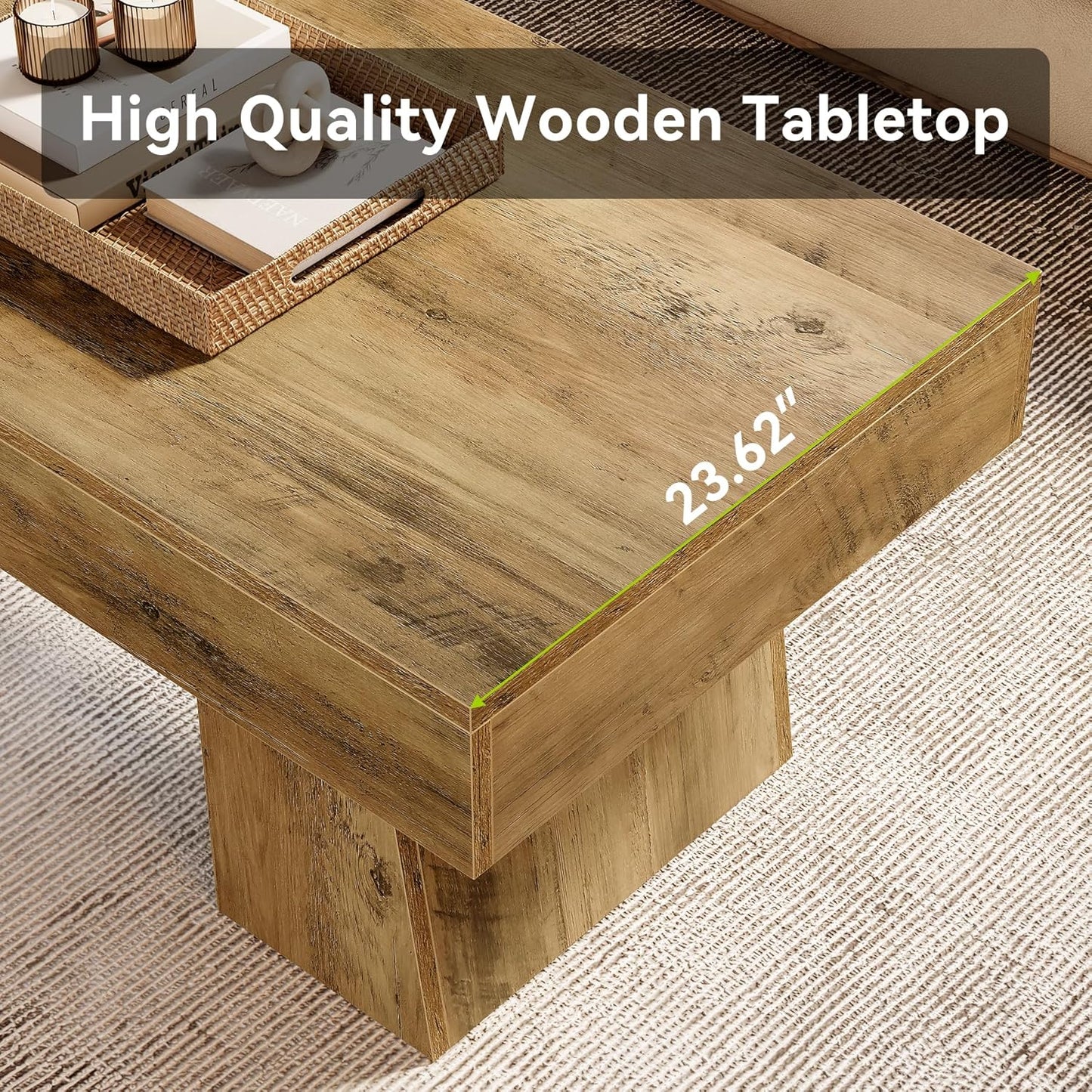 Farmhouse Coffee Table, 47 Inches Wooden Rectangular Accent Center Tables with Thick Base, Modern Low Cocktail Tea Furniture for Living Room (Rustic Brown)