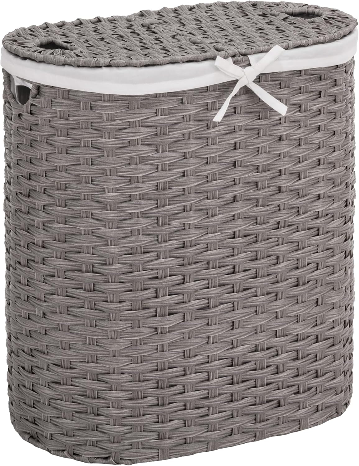 Premium Handwoven Portable Laundry Bin Basket with Carrying Handles, Household Storage for Clothes, Linens, Sheets, Mocha Brown, Oval Hamper