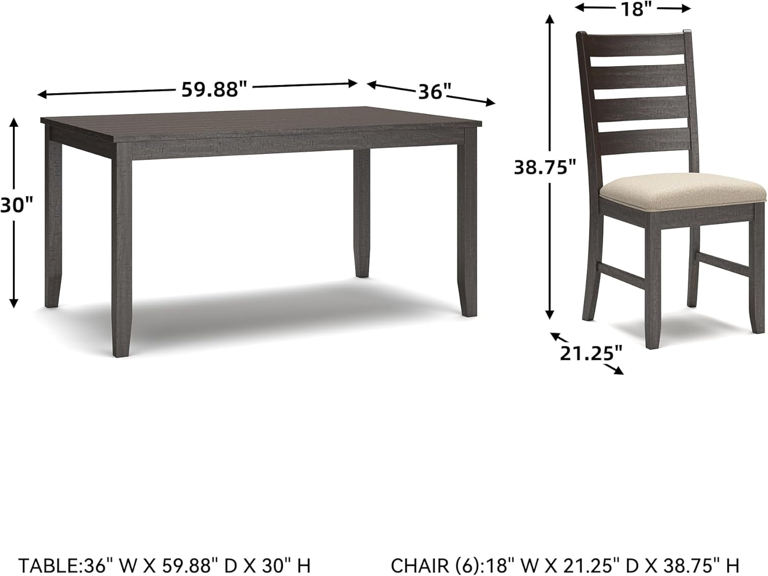 Rokane 20" Dining Room Table Set with 6 Upholstered Chairs, Brown