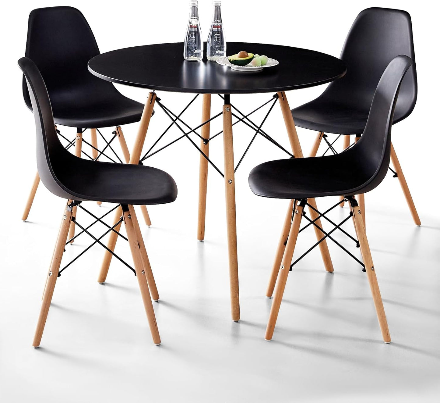 5-Piece round Dining Table Set, Small 31.5" Kitchen Table Chairs Set of 4 Space Saving Furniture, Plastic Seats, Solid Wood Legs, for Living Room Apartment Office Home, Green