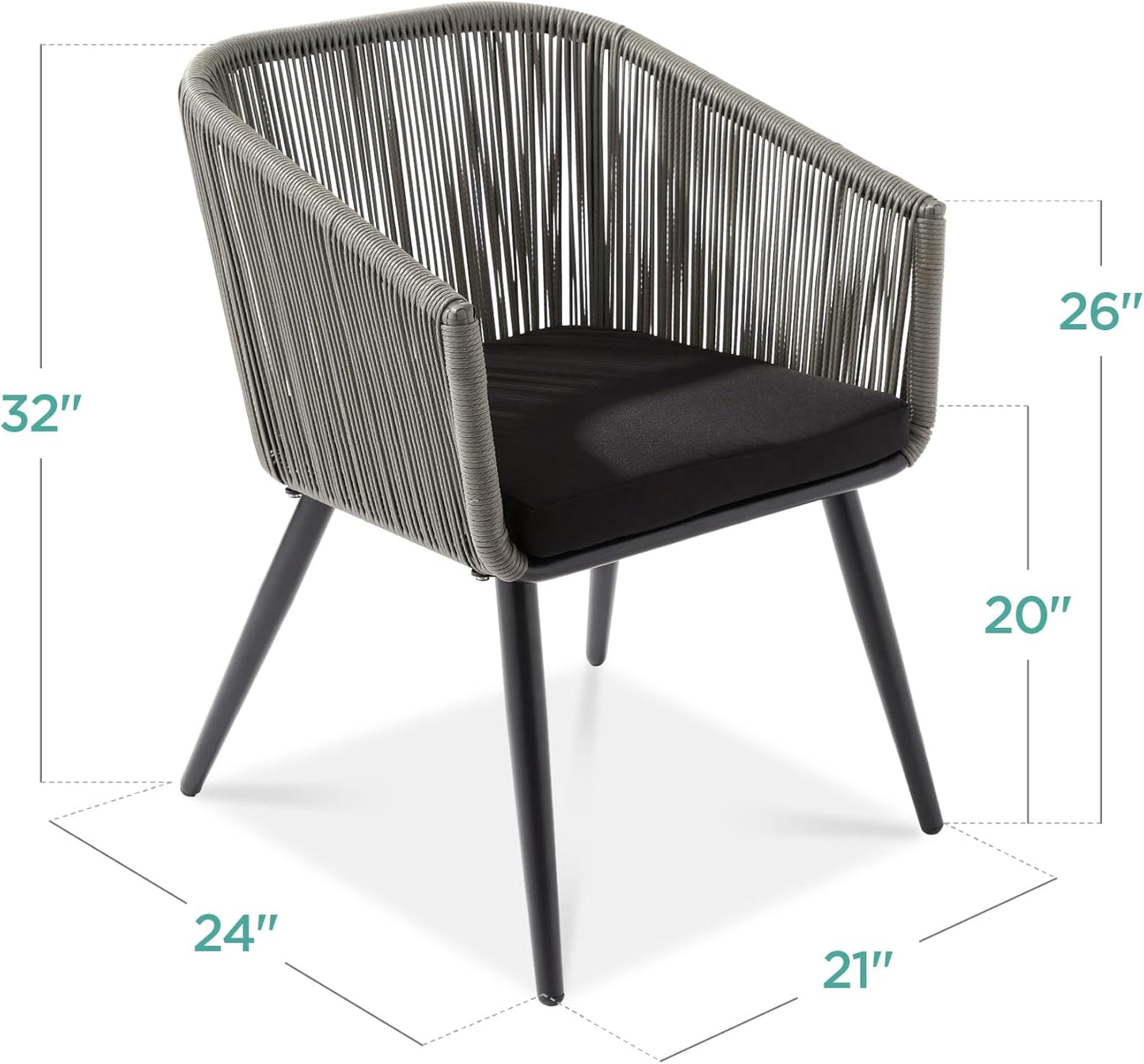 Set of 2 Patio Dining Chairs, Outdoor Seating Set for Backyard, Poolside, Balcony, Indoor Use W/Woven Wicker Design, 250Lb Weight Capacity - Gray/Black