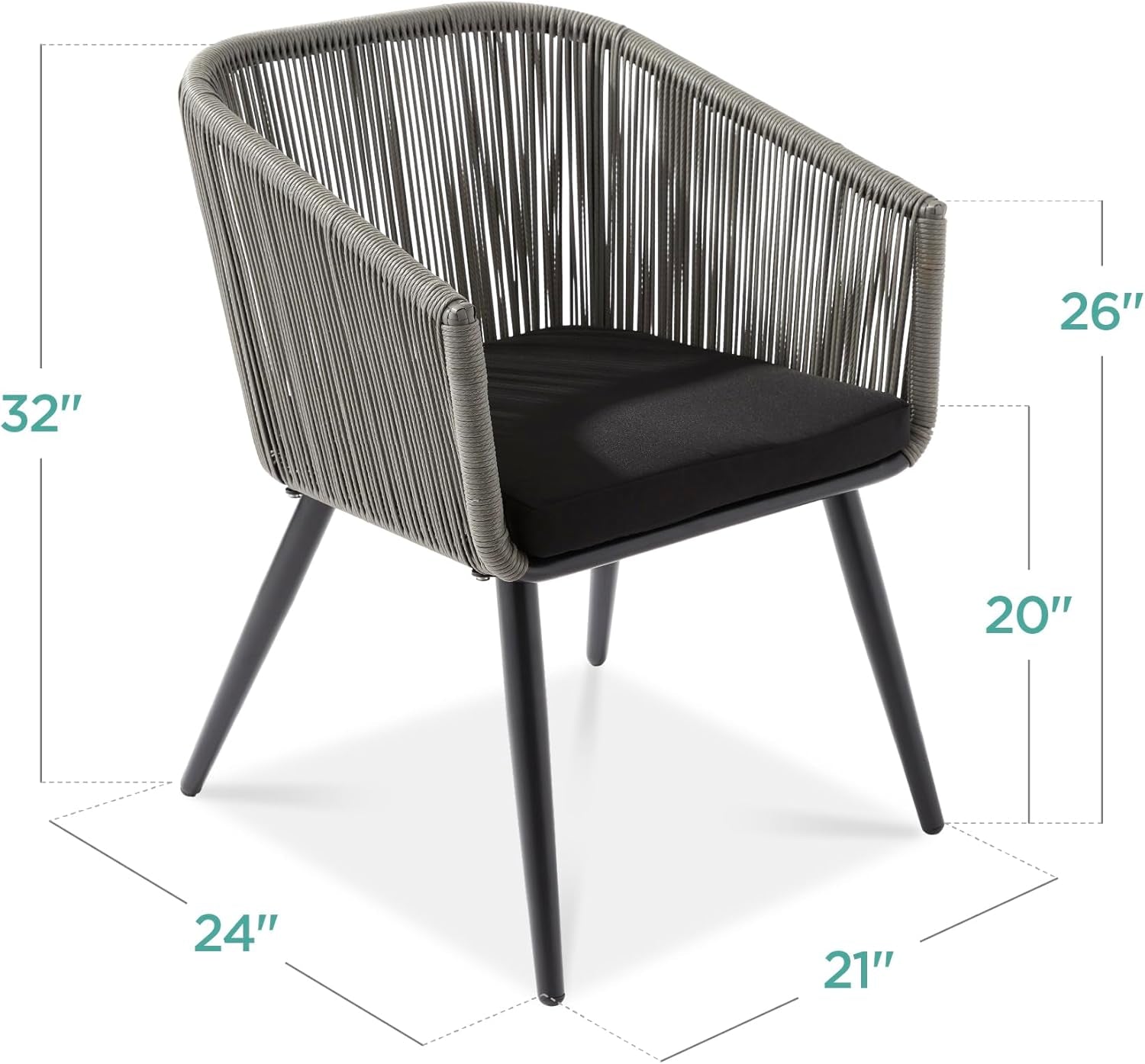 Set of 2 Patio Dining Chairs, Outdoor Seating Set for Backyard, Poolside, Balcony, Indoor Use W/Woven Wicker Design, 250Lb Weight Capacity - Gray/Black