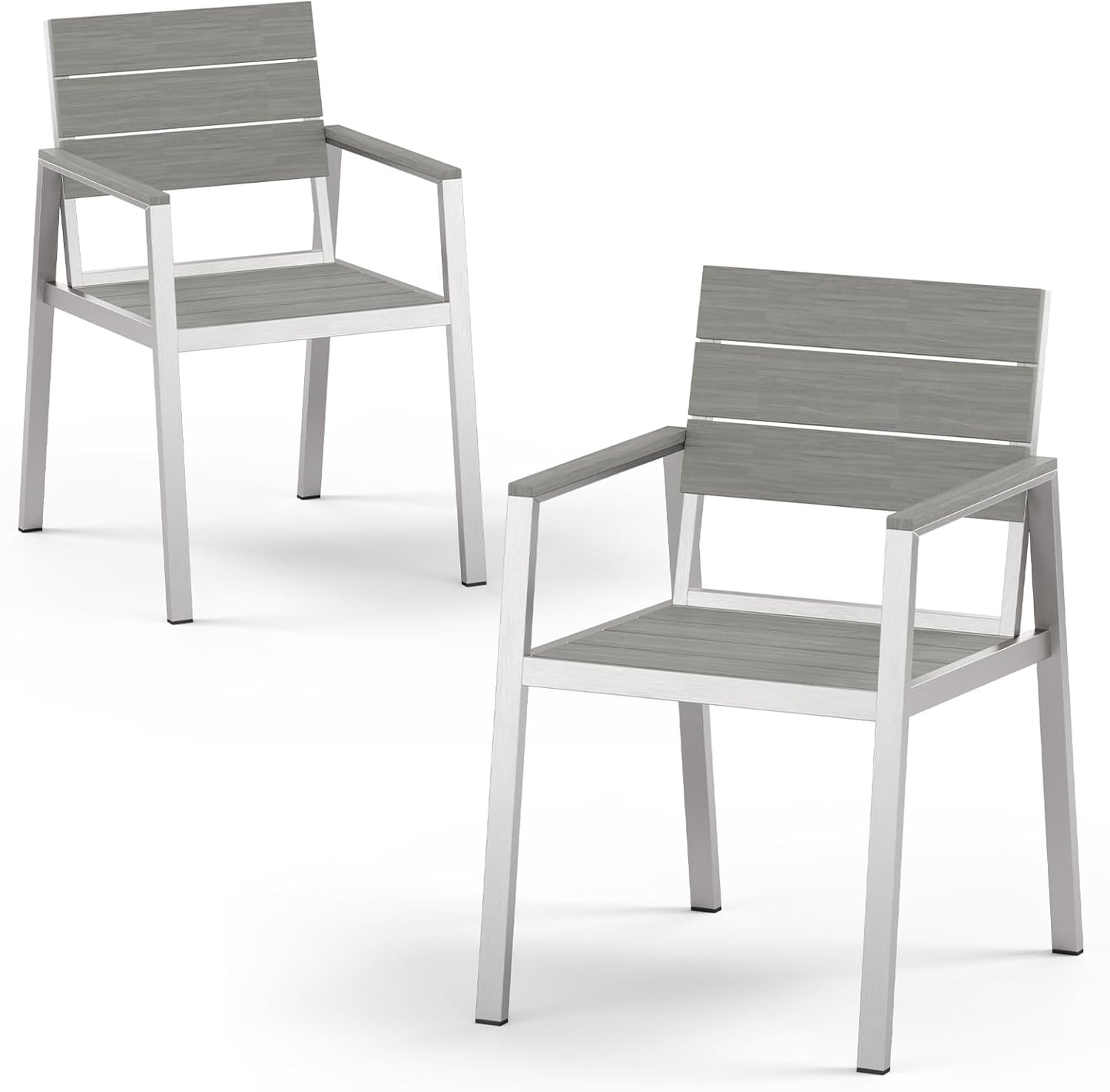 Outdoor Dining Set for 6, Patio Table and Chairs Set with Umbrella Hole, 7 Pieces HDPS Outdoor Furniture Sets for Patio, Garden, Backyard (Gray & Teak)