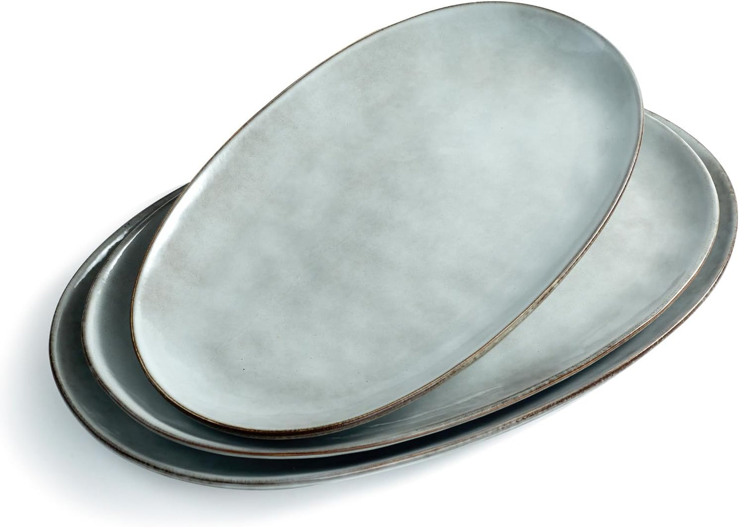 Serving Platter, Oval 15.59/14.3/12.9Inch Serving Dishes for Entertaining, Serving Bowls, Microwave Safe, Stoneware Serving Trays for Party, Food, Turkey, Cheese, Ocean Series, Vanilla White