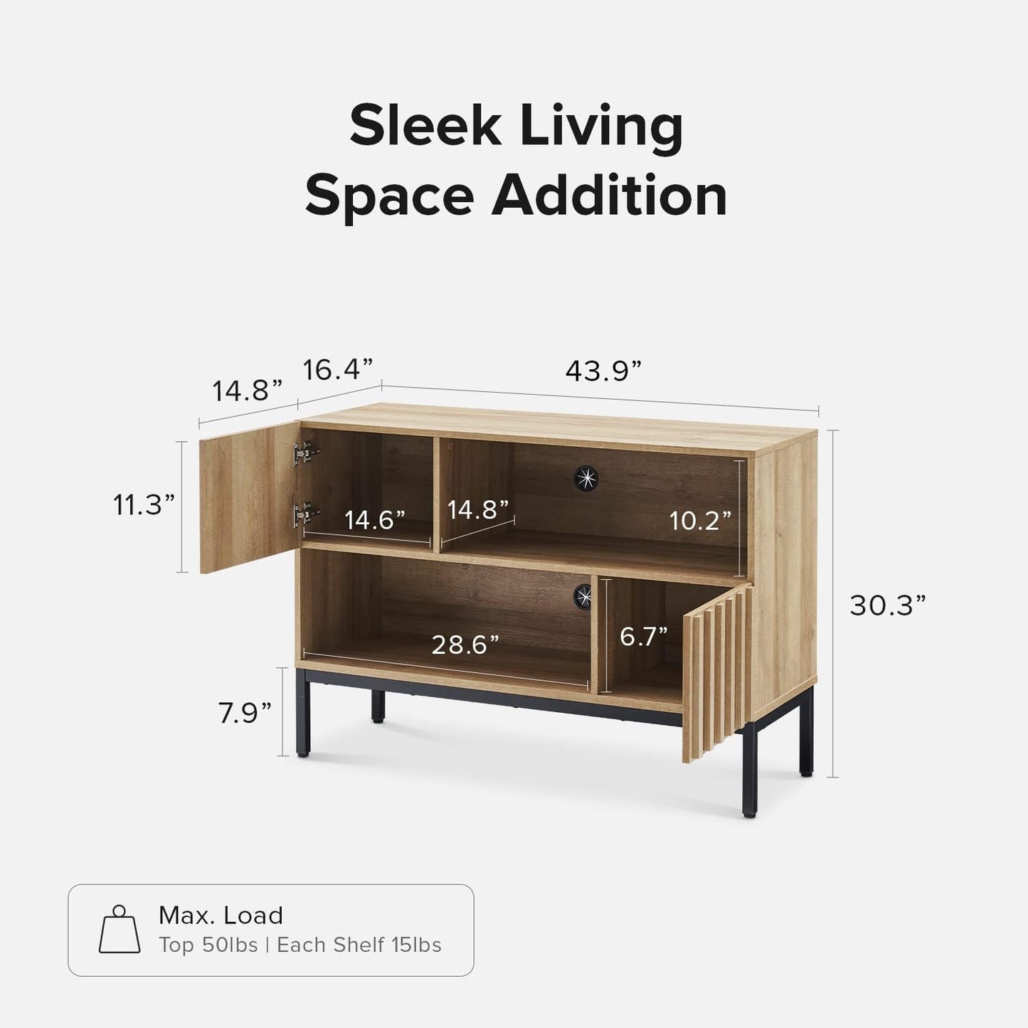 Norwin Storage Cabinet, Modern Rustic Industrial Buffet Sideboard, Accent Console Credenza, Fluted Panel Doors, Adjustable Shelves, Sturdy Metal Legs with Leveler (Oak Fluted Entryway, Single)