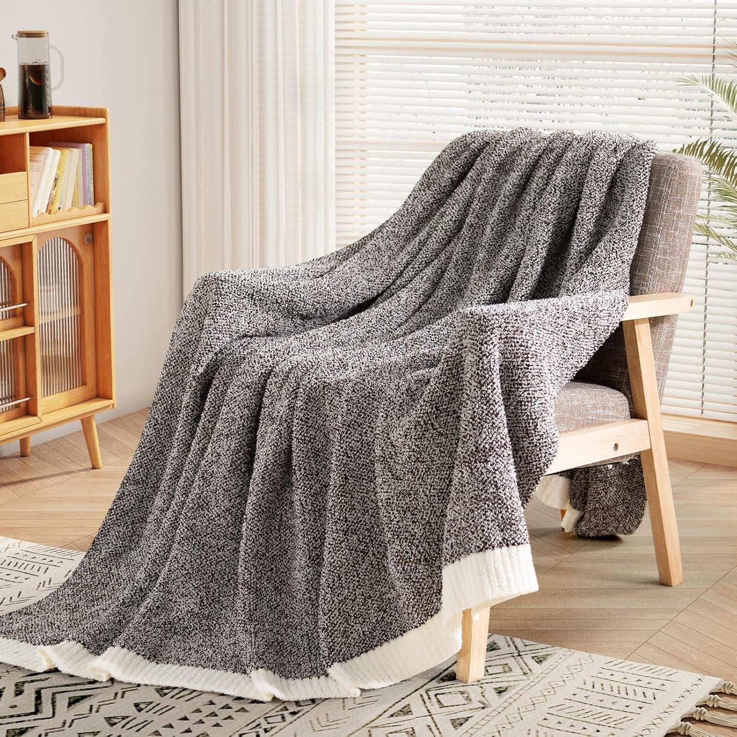 Soft Throw Blankets for Couch, Reversible Warm Blankets Cozy Knit Blanket for Women, Fuzzy Plush Lightweight Throws for Sofa, Bed, Picnic, Black 50 X 60 Inches