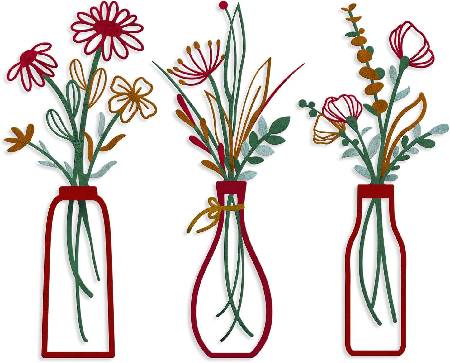 3 Pieces Metal Flowers Wall Arts - Rustic Farmhouse Decor Beige Minimalist Flower Wall Decors for Living Room Bathroom Bedroom Dining Room-Housewarming Gifts (Beige, Vase-C)