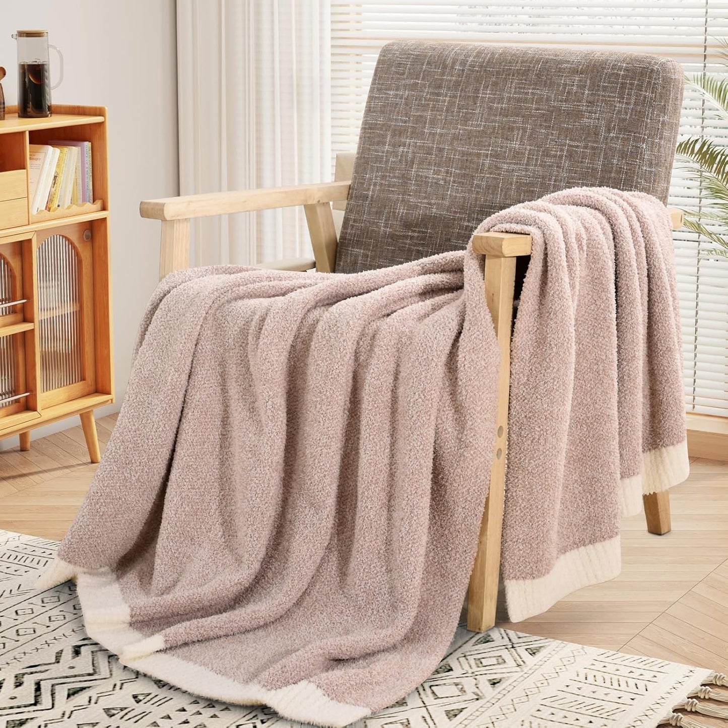 Soft Throw Blankets for Couch, Reversible Warm Blankets Cozy Knit Blanket for Women, Fuzzy Plush Lightweight Throws for Sofa, Bed, Picnic, Black 50 X 60 Inches
