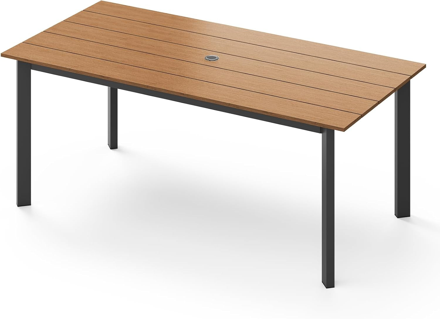 Outdoor Dining Set for 6, Patio Table and Chairs Set with Umbrella Hole, 7 Pieces HDPS Outdoor Furniture Sets for Patio, Garden, Backyard (Gray & Teak)