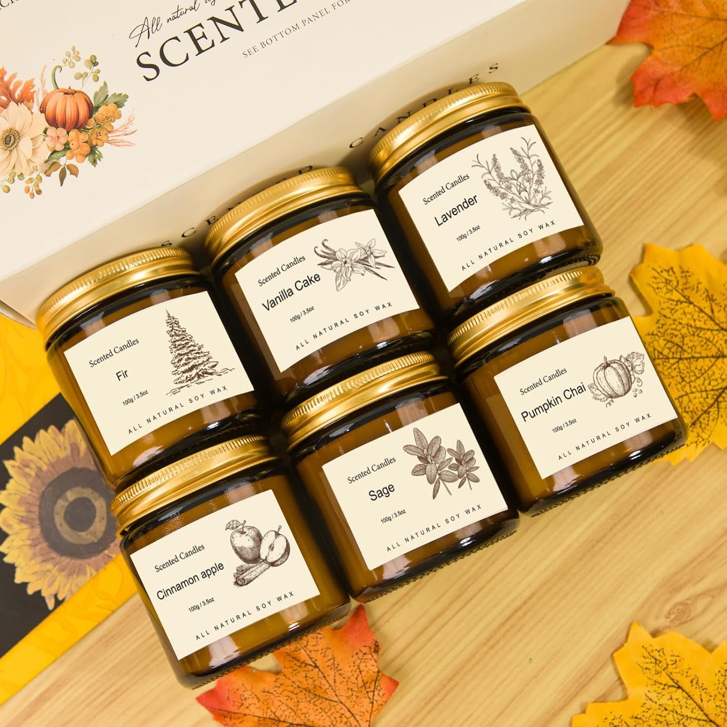 6 Pack Fall Candles Set,Scented Candles for Home, Aromatherapy Gifts for Women Men, Fall Winter Holiday Natural Soy Candles Set for Birthday, Mother'S Valentines Day Gifts for Her