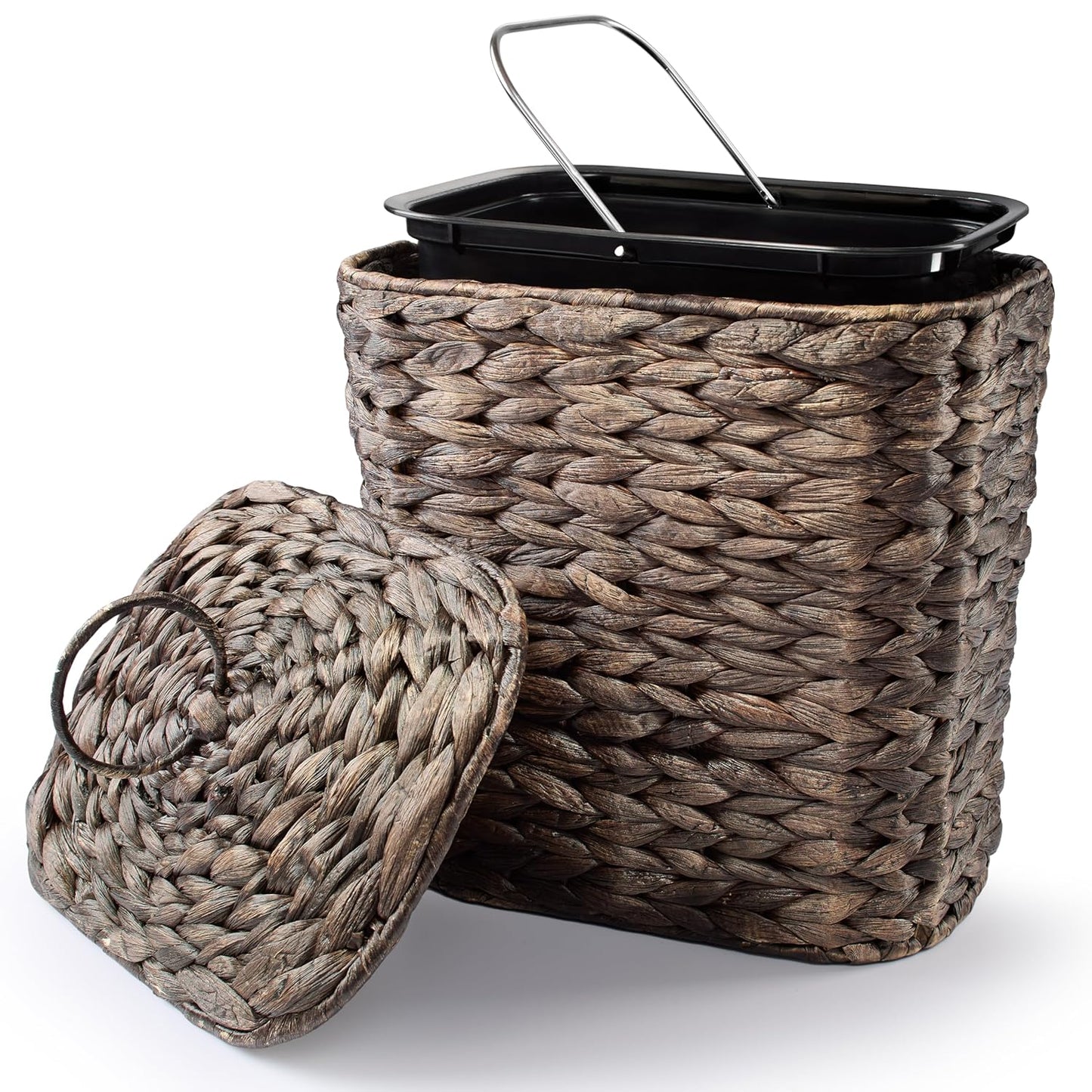 2 Gallons Wicker Waste Basket with Lid - Large Wicker Trash Can for Office - Waste Basket for Bedroom, Bathroom, Kitchen, Living Room - Boho Handwoven Trash Cans for Garbage (2 Gallons)