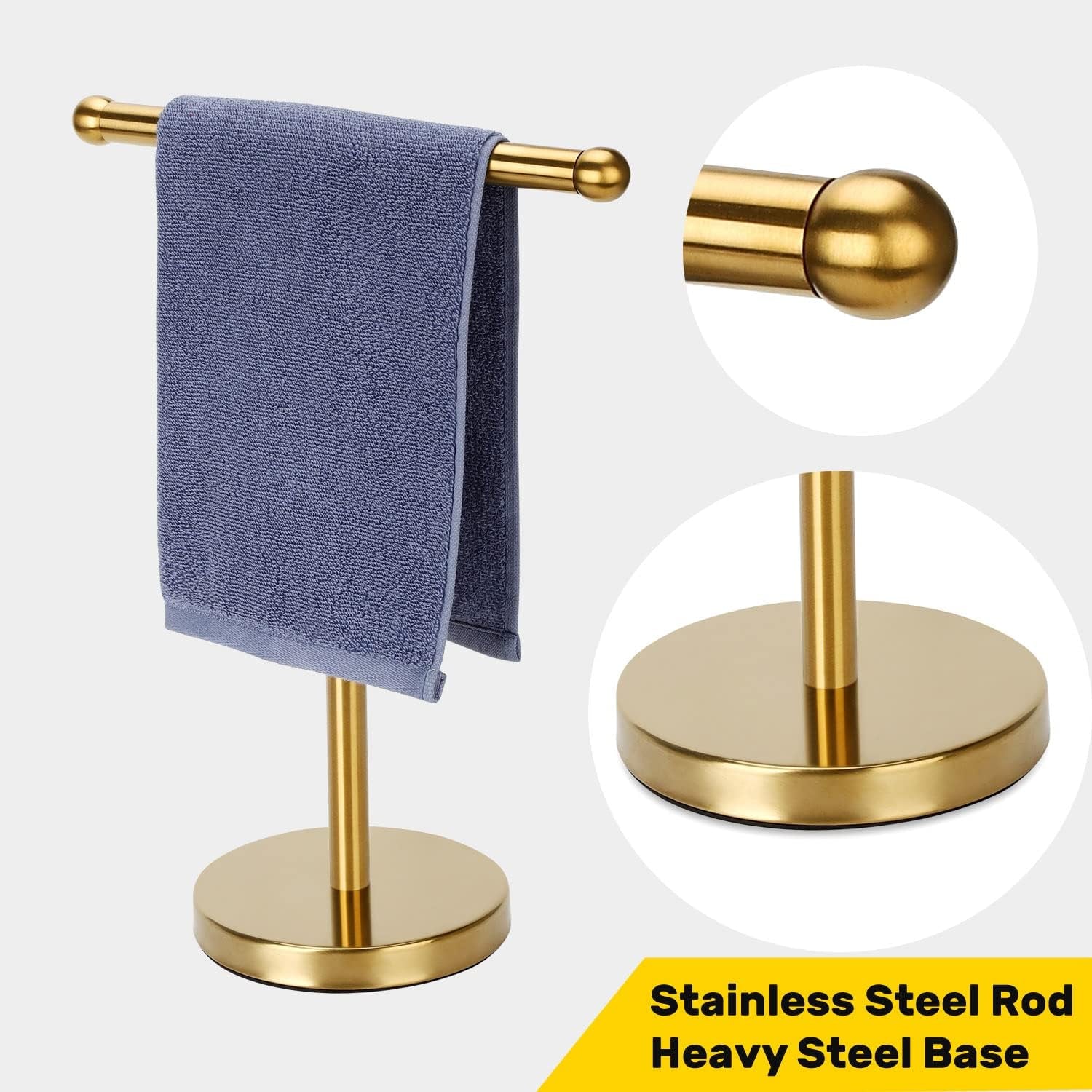 Hand Towel Holder Gold, Hand Towel Rack Stand with Heavy Weighted Base, Countertop Hand Towel Holder Stand for Bathroom，Sus304 Stainless Steel (Gold)