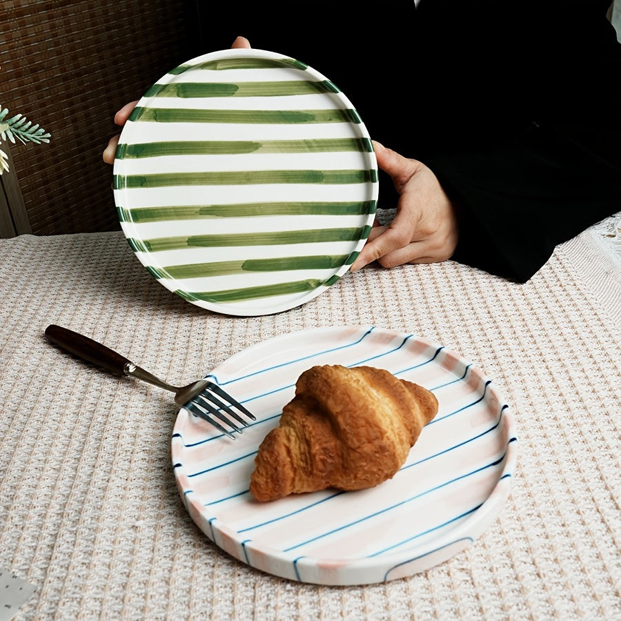 Striped Ceramic Dinner Plate – Modern Round Tableware