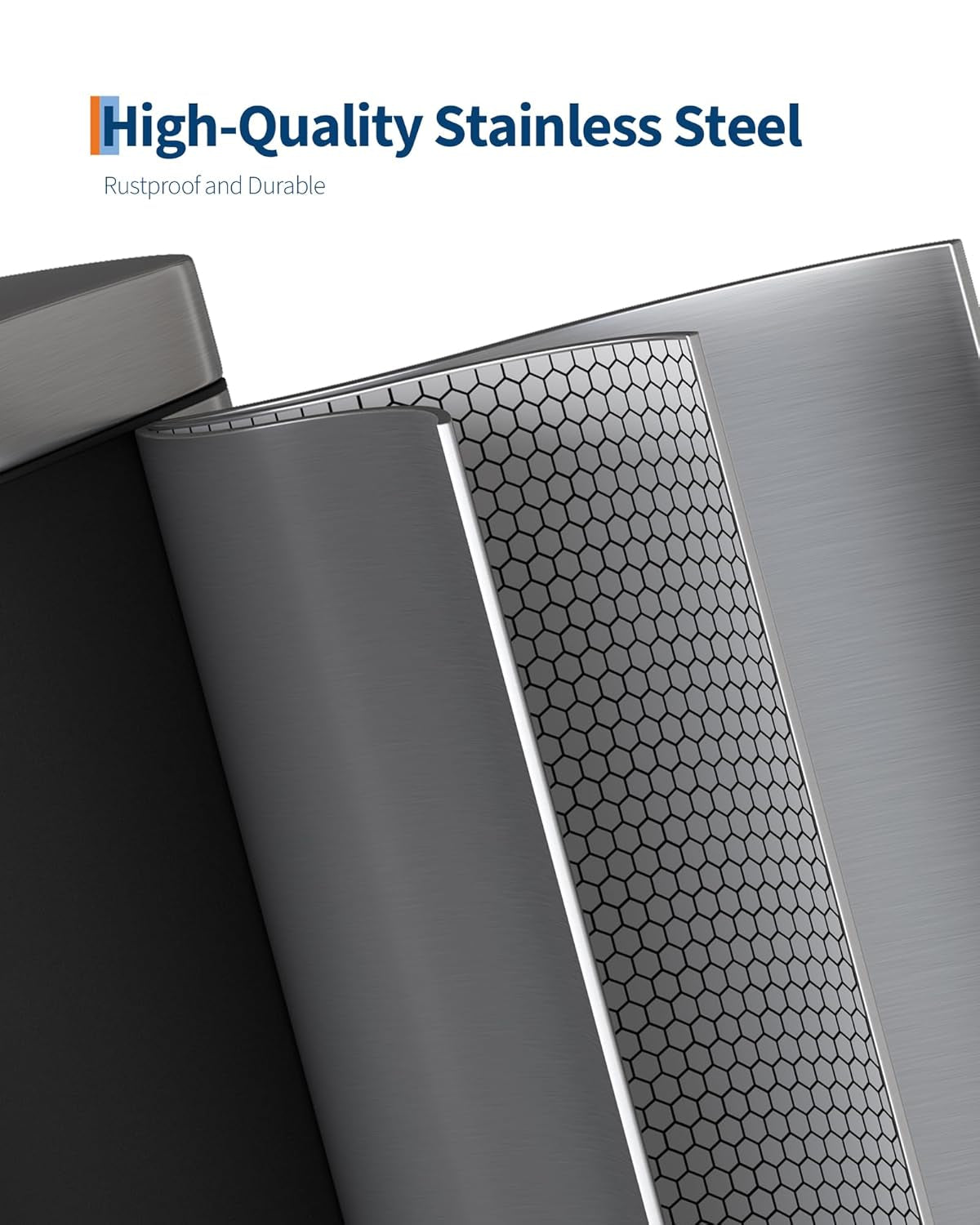 2.6 Gallon / 10 L Stainless Steel Bathroom Trash Can with Lid, Slim Waterproof Garbage Can for Bedroom, Small Step-On Metal Trash Bin with Inner Bucket, Rear Handle, Soft Close Lid, Silver