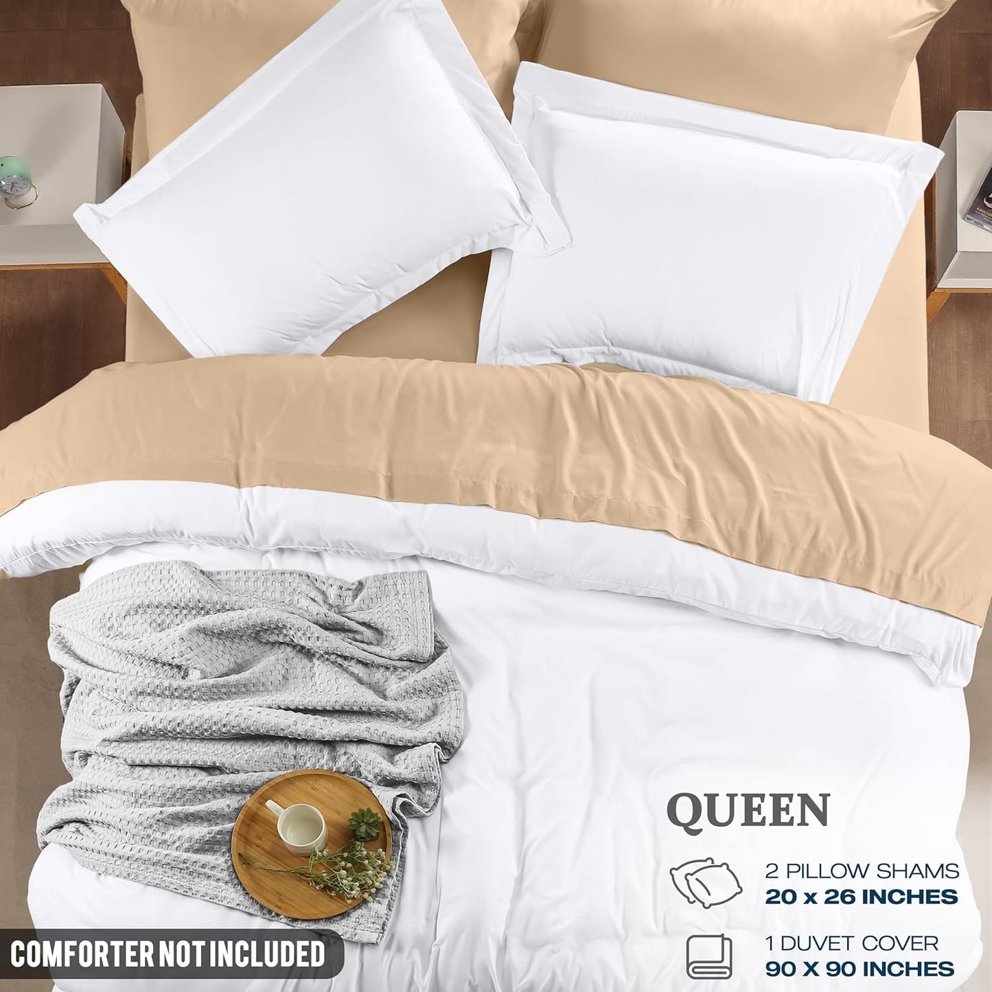 Duvet Cover Queen Size - 3 Piece with Zipper Closure - 1 Comforter Cover 90X90 Inches & 2 Pillow Shams 20X26 Inches (White) Comforter Not Included