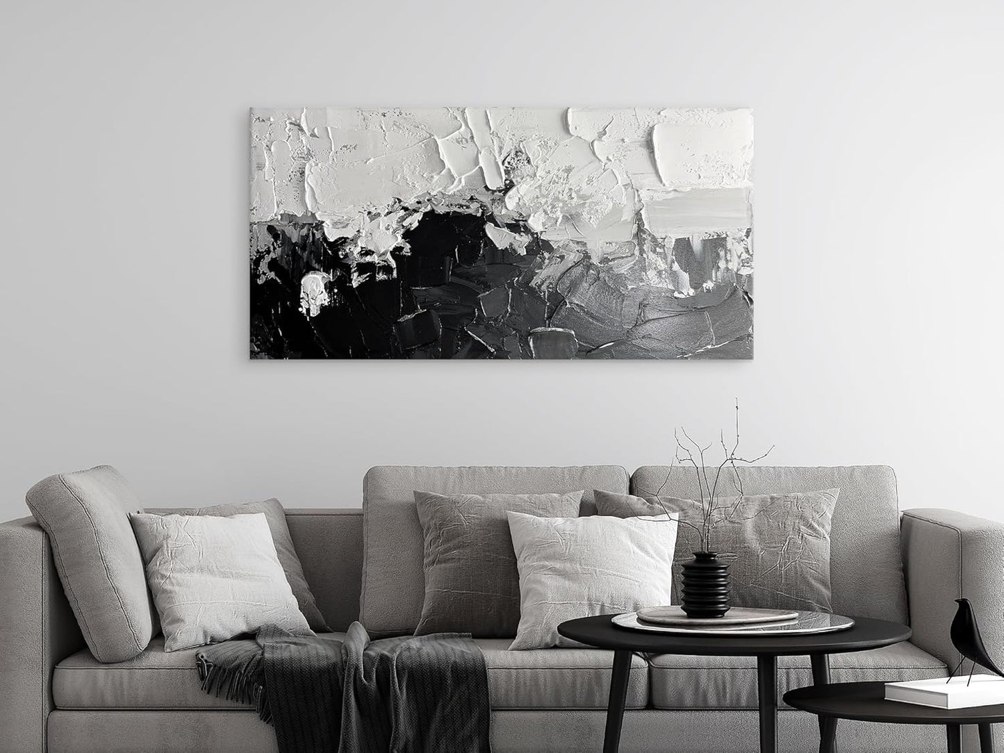 Wall Art Canvas Painting, Black and White Wall Art Picture Decorations, Framed Large Abstract Canvas Artwork for Bedroom Living Room Home Office Decor (Black White, 48" Lx24 W)