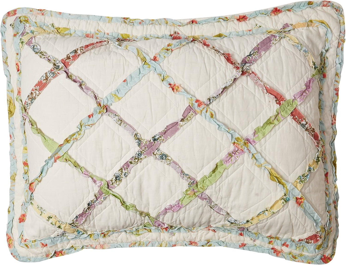 Home Ruffle Garden Collection Quilt-100% Cotton, Ultra Soft, All Season Bedding, Reversible Stylish Coverlet, Full/Queen, Cream