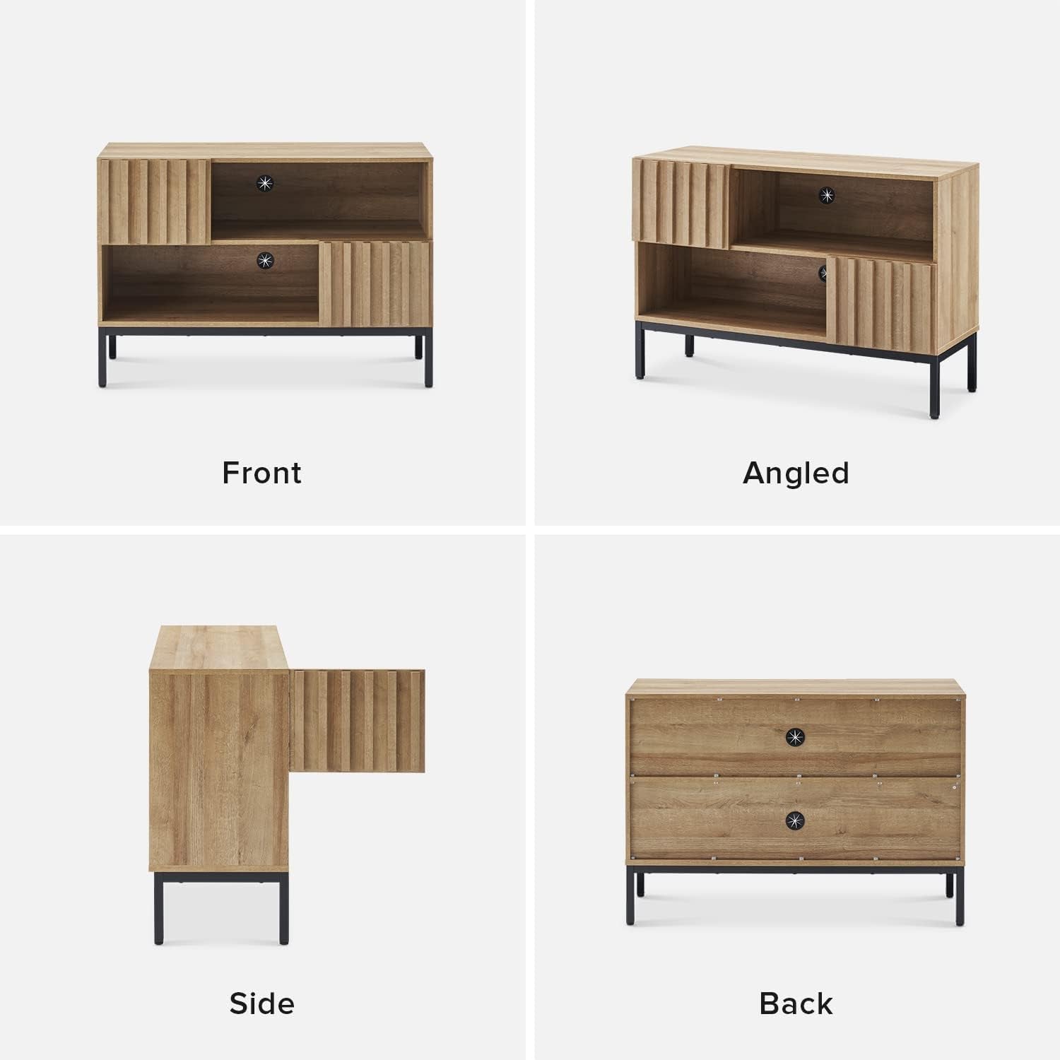Norwin Storage Cabinet, Modern Rustic Industrial Buffet Sideboard, Accent Console Credenza, Fluted Panel Doors, Adjustable Shelves, Sturdy Metal Legs with Leveler (Oak Fluted Entryway, Single)