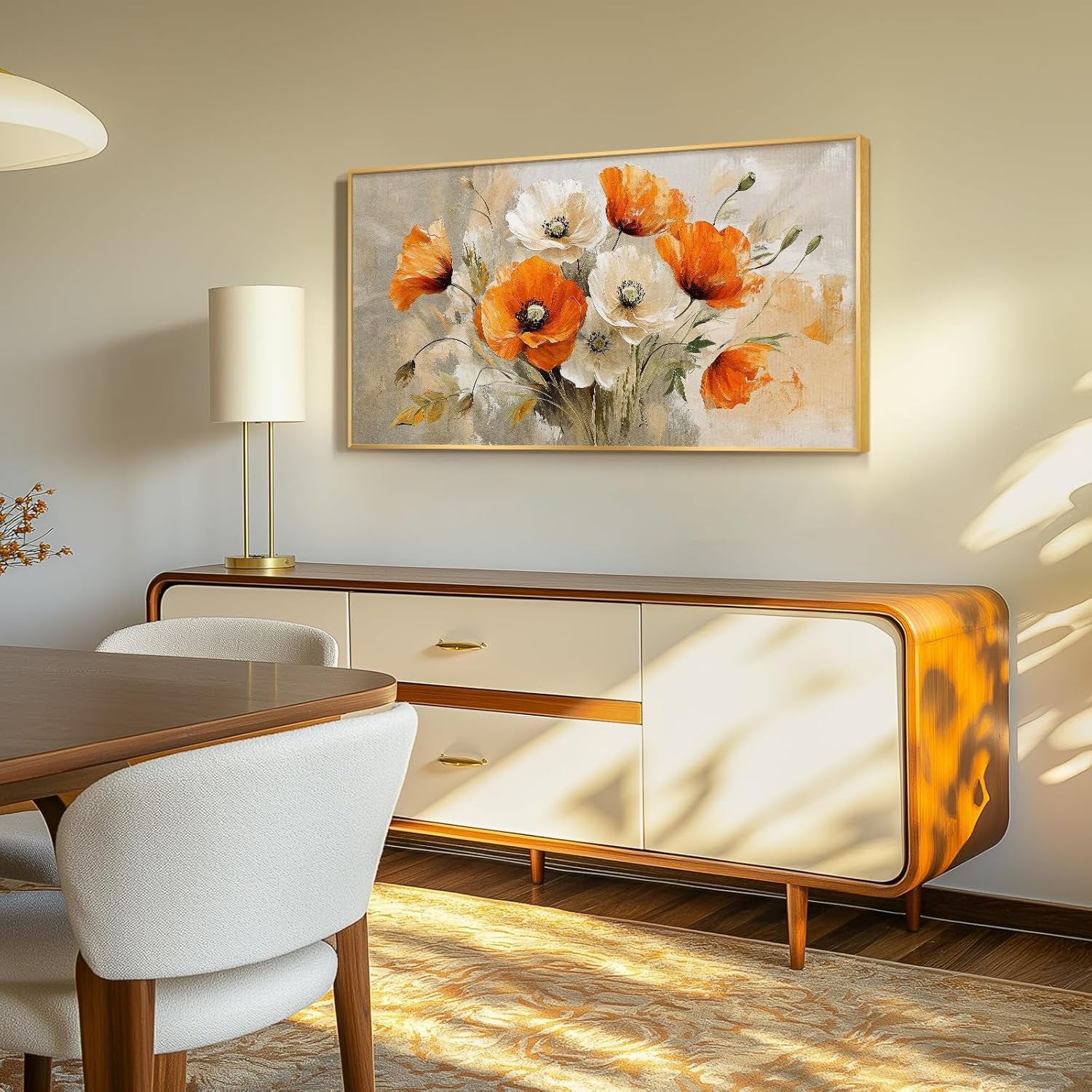 Extra Large Framed Floral Wall Art for Living Room, Colorful Bright Orange and White Flowers Canvas Artwork for Walls, Contemporary Blossom Watercolor Painting Picture Prints for Bedrooom Hallway 30X60 Inch