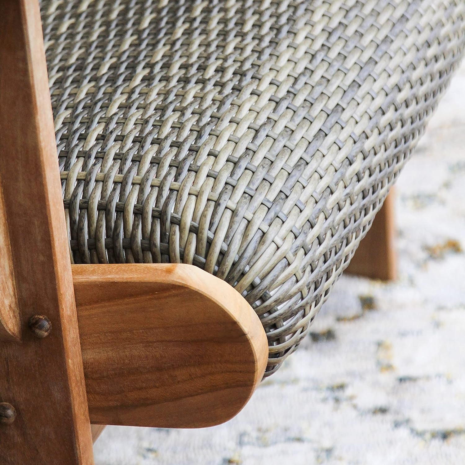 Auburn Padded Upholstered Outdoor Adirondack Chair, Teak Wood and All-Weather Wicker
