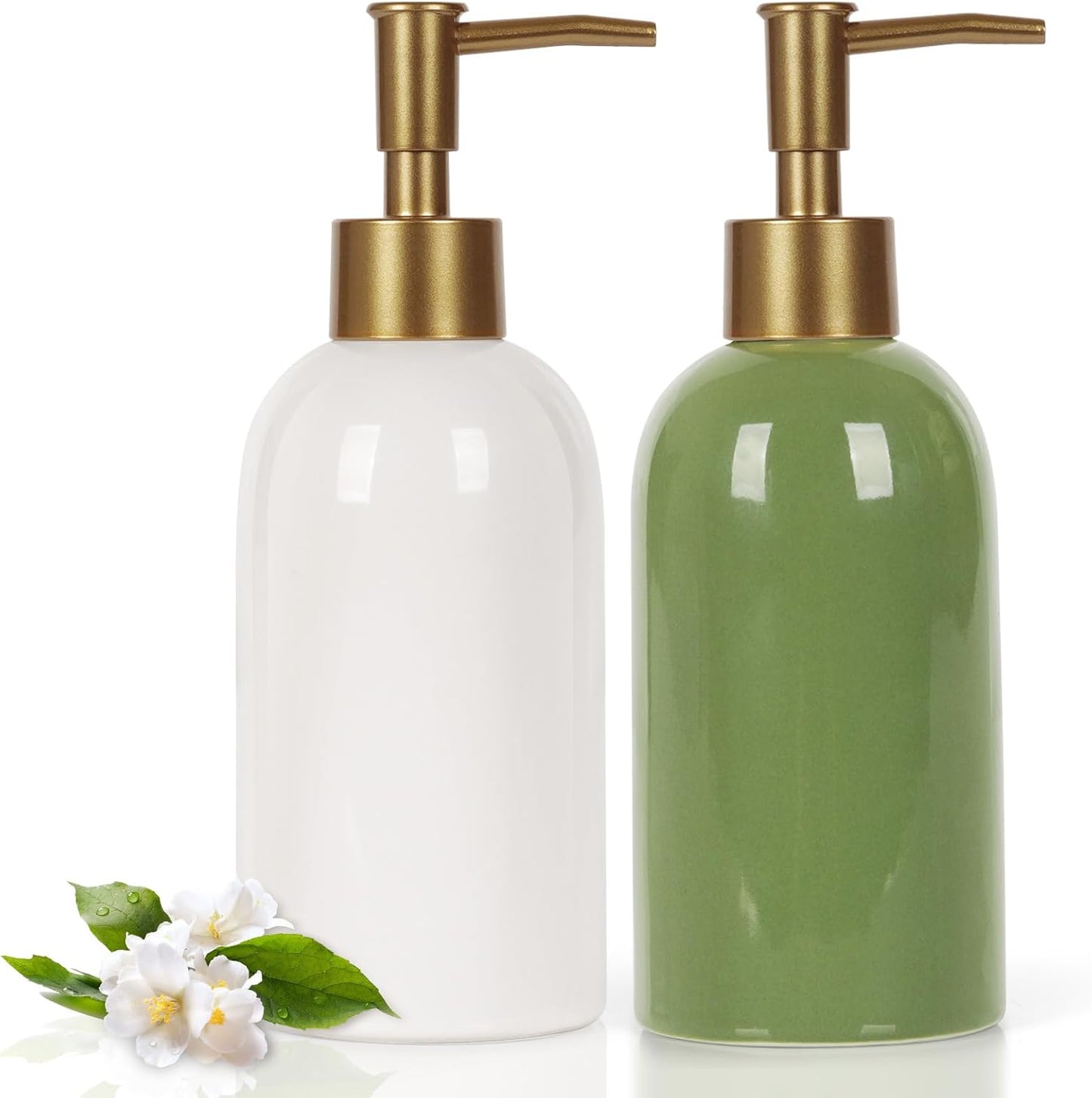 14OZ Ceramic Soap Dispenser Ceramic Soap Pump Dispenser Can Fill Liquid for Bathroom/Kitchen (Green)