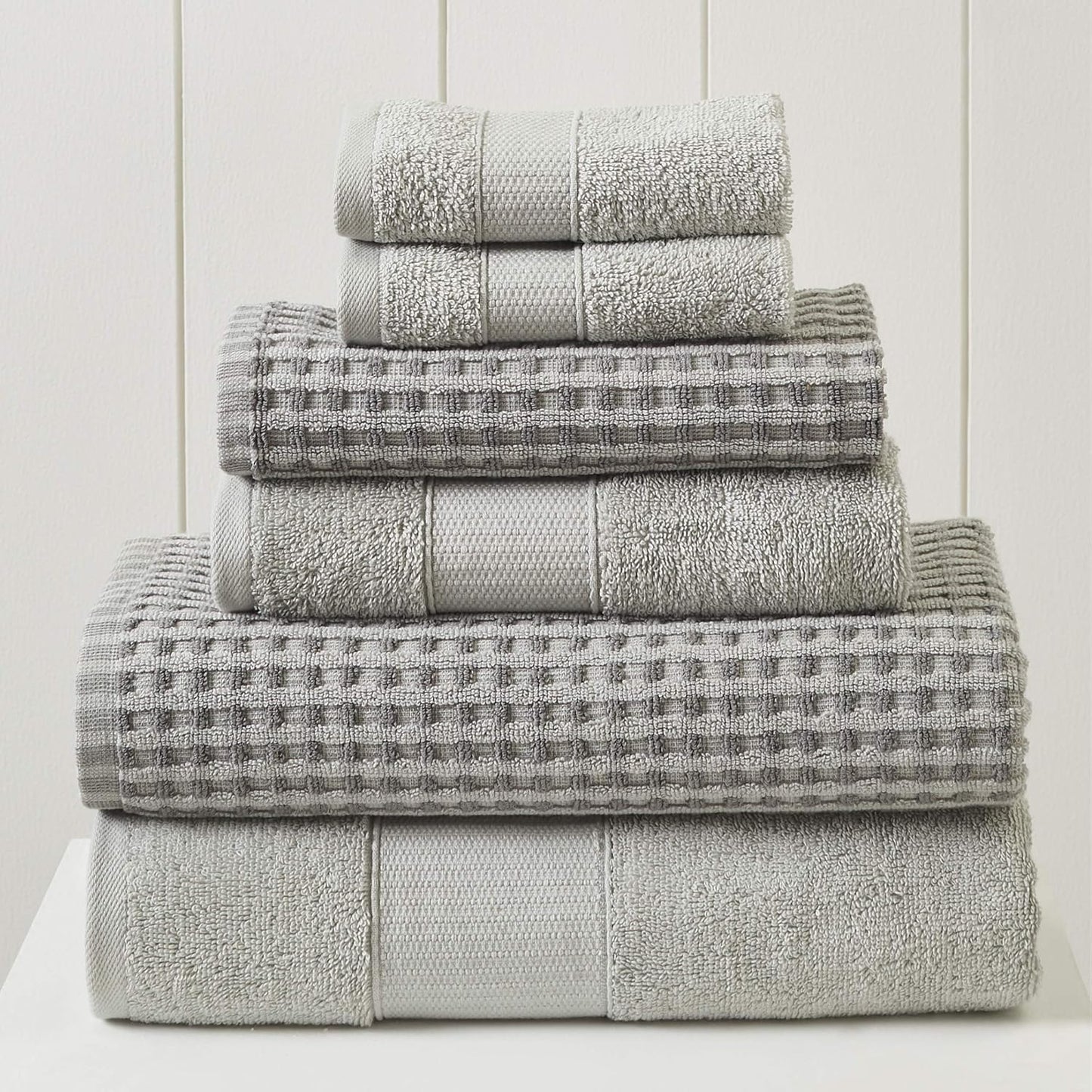 6-Piece 100% Combed Cotton Yarn Dyed Cobblestone Jacquard Towel Set Flax