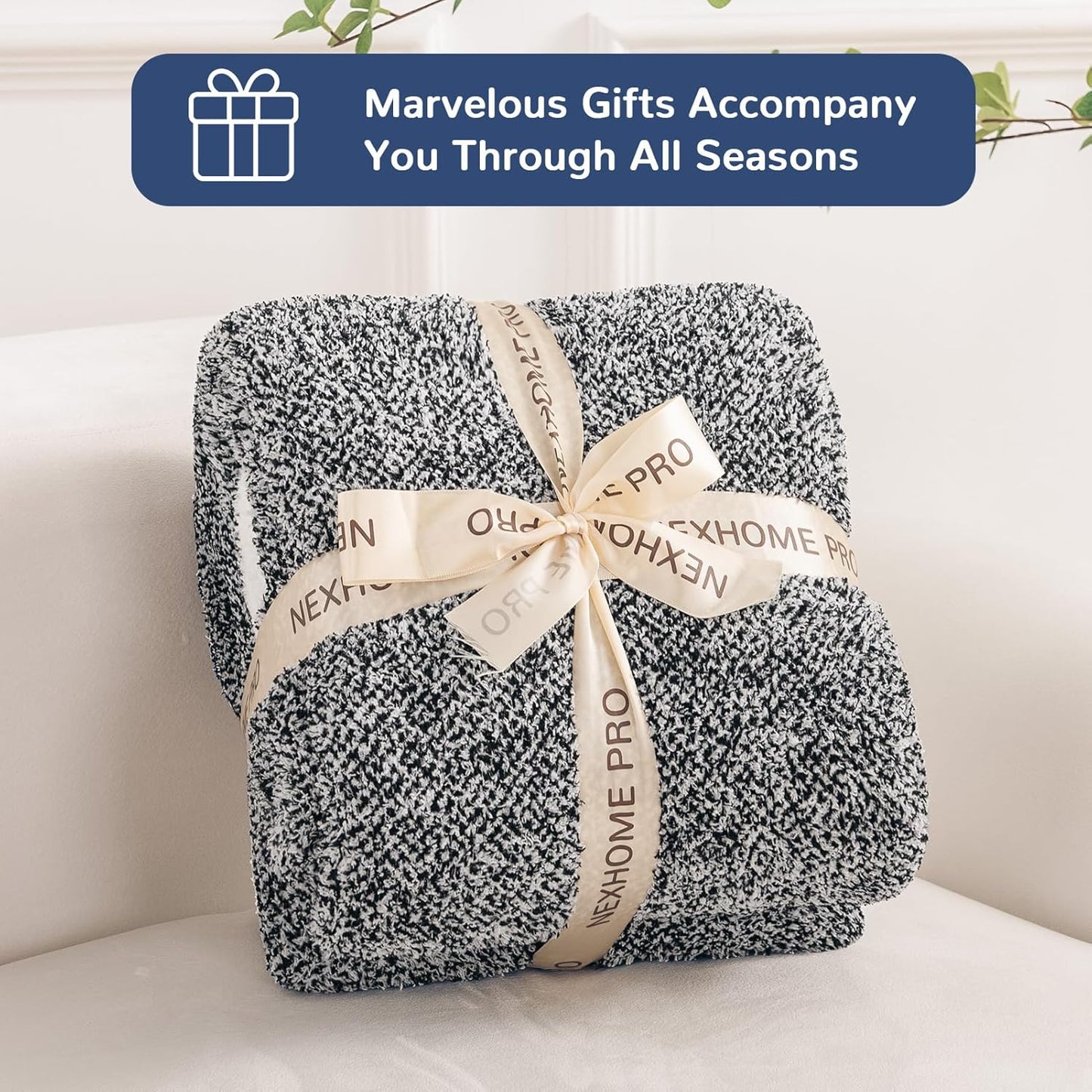 Soft Throw Blankets for Couch, Reversible Warm Blankets Cozy Knit Blanket for Women, Fuzzy Plush Lightweight Throws for Sofa, Bed, Picnic, Black 50 X 60 Inches