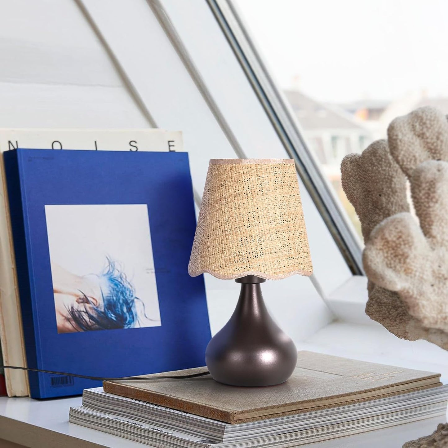 Rattan Small Bedside Table Lamp for Bedroom, Boho Mini Table Lamps for Nightstand, Farmhouse Small Table Lamps for Small Spaces for Kitchen Counter, Bookshelf, Bedroom, Kids Dorm