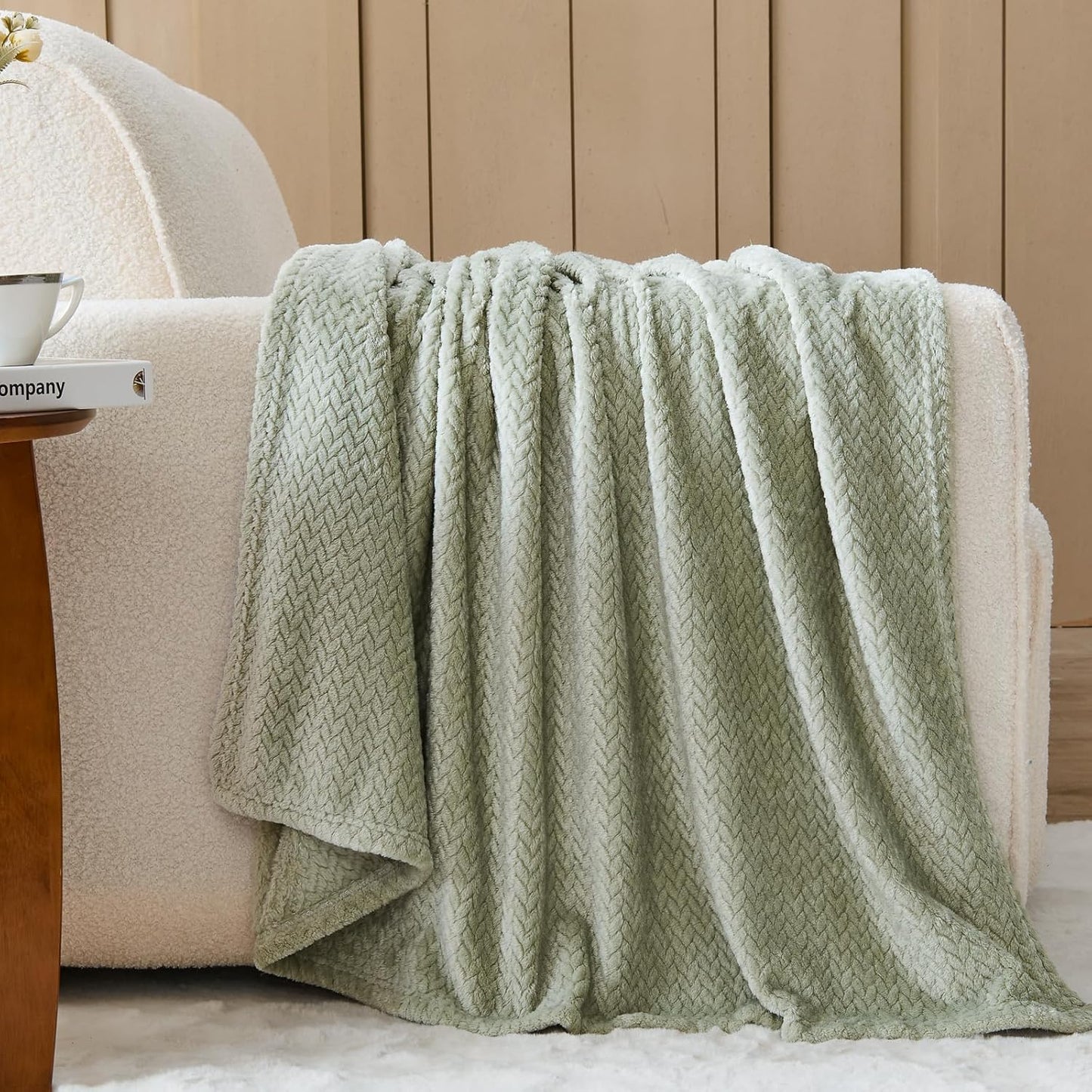 Super Soft Throw Blanket Sage Green Premium Silky Flannel Fleece Leaves Pattern Lightweight Bed Blanket All Season Use (Sage Green, Throw(50"X60"))
