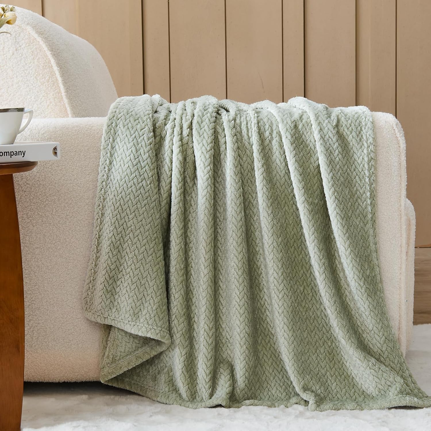 Super Soft Throw Blanket Sage Green Premium Silky Flannel Fleece Leaves Pattern Lightweight Bed Blanket All Season Use (Sage Green, Throw(50"X60"))