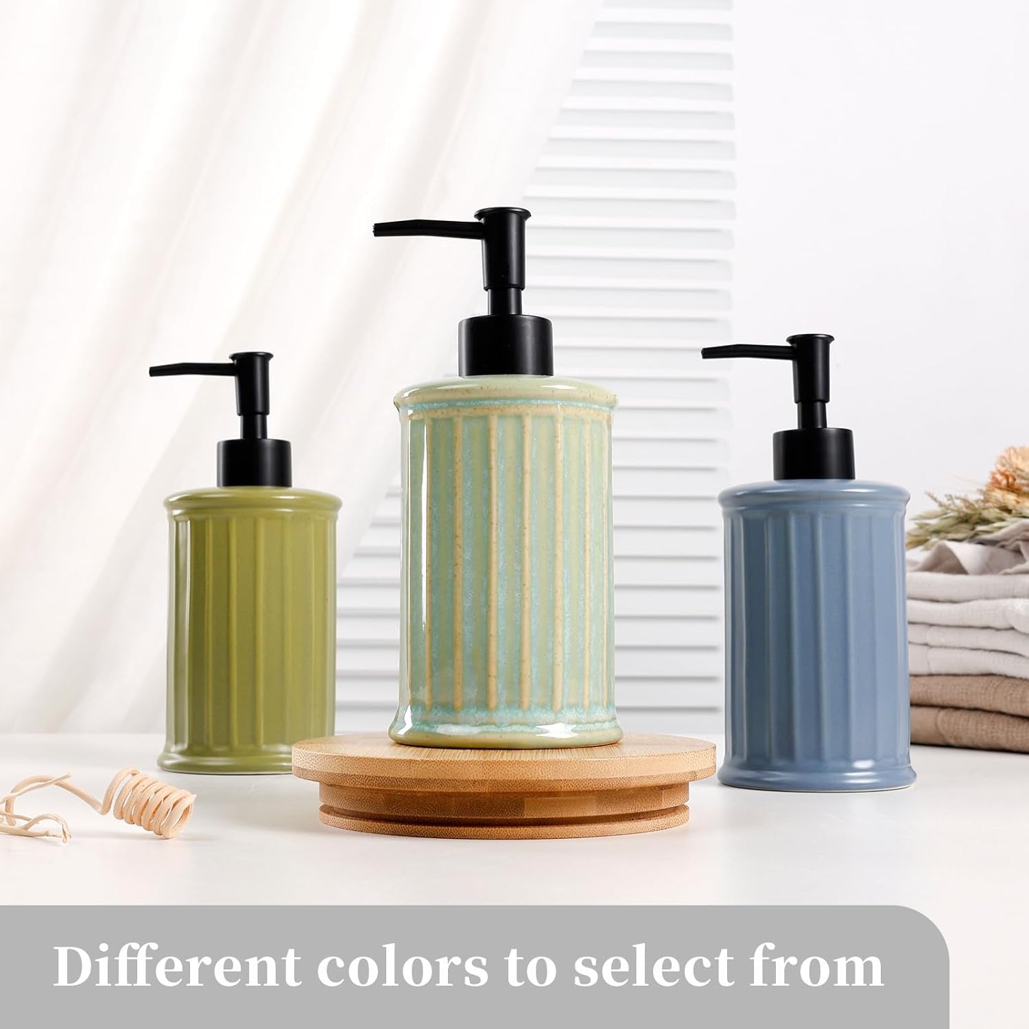 Soap Dispenser, Ceramic Liquid Dish Soap Dispenser 11.84OZ, Hand Soap Dispenser for Kitchen Bathroom, Refillable Shower Soap Dispenser, Light Green,