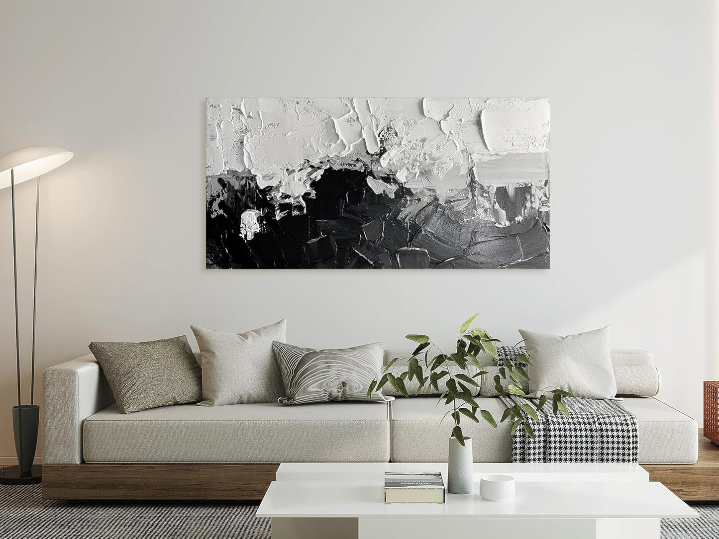 Wall Art Canvas Painting, Black and White Wall Art Picture Decorations, Framed Large Abstract Canvas Artwork for Bedroom Living Room Home Office Decor (Black White, 48" Lx24 W)