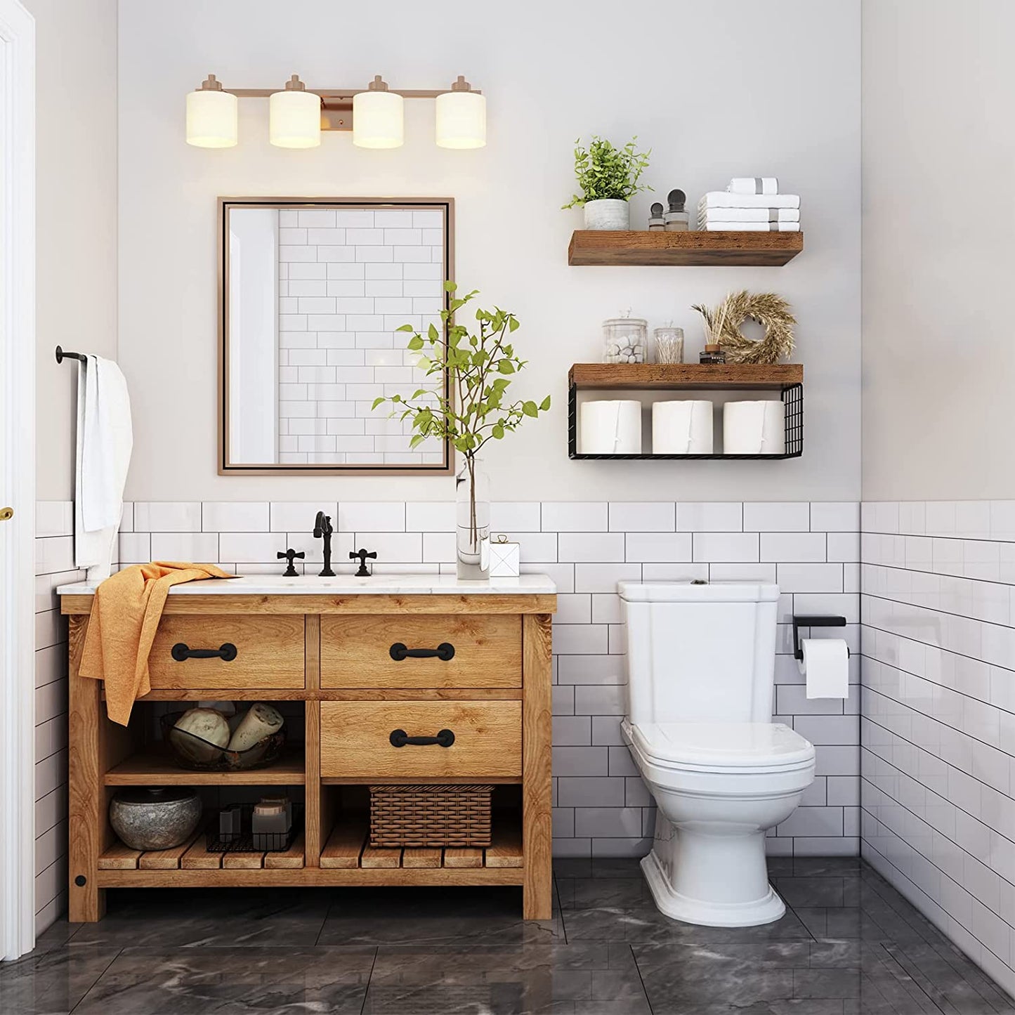 Bathroom Shelves over Toilet - Wall Mounted Floating Shelves Toilet Paper Storage Small Farmhouse Decor Shelf 16 Inch Set of 2, Rustic Brown (019-BN2)