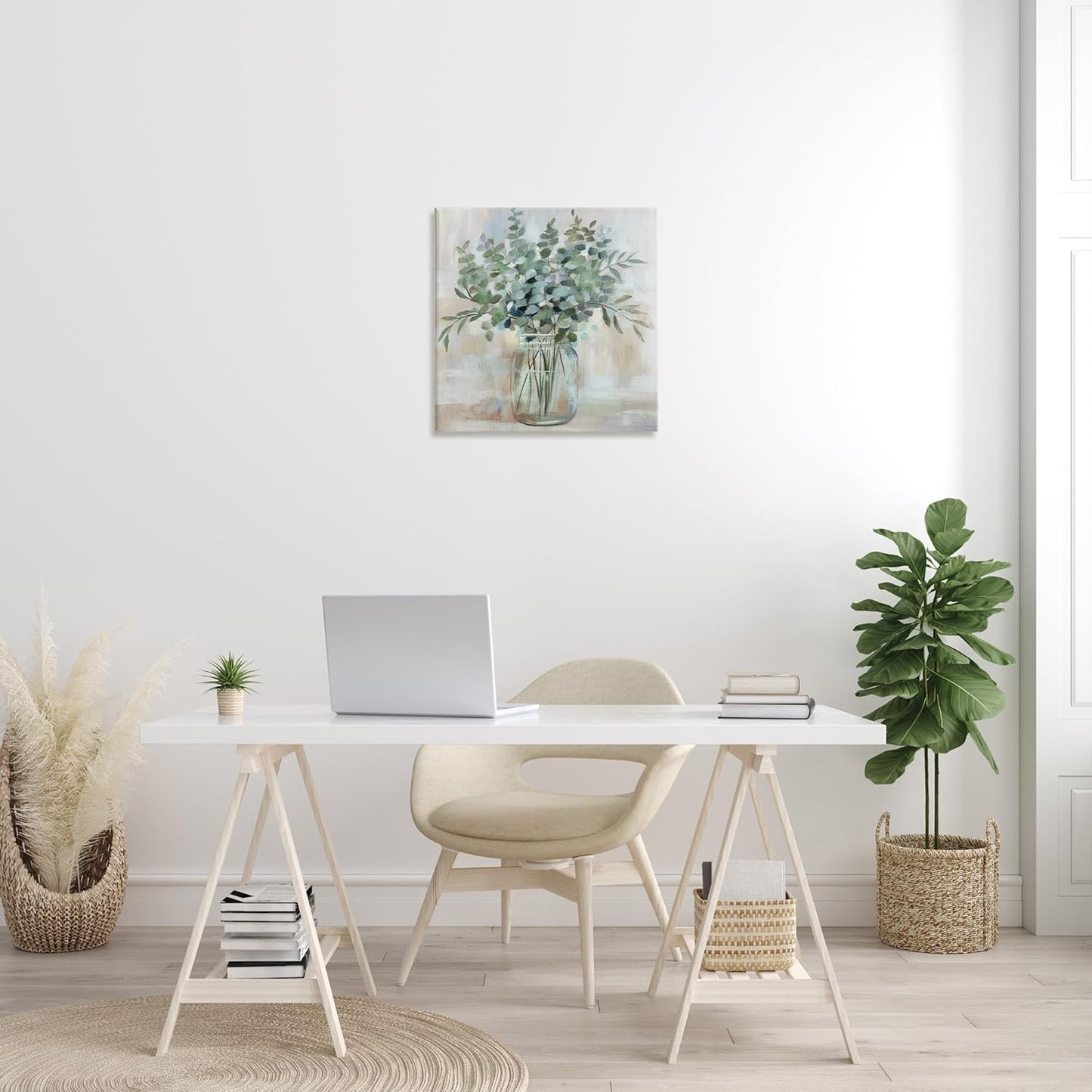 Soothing Eucalyptus Flower Herb Arrangement Rustic Jar Canvas Wall Art, Design by Nan