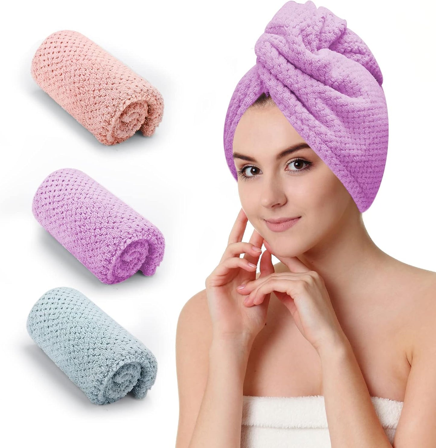3 PCS Microfiber Hair Towel - Wraps for Wet Hair, anti Frizz Turbans, for Curly Hair (Beige, Khaki, Grey)