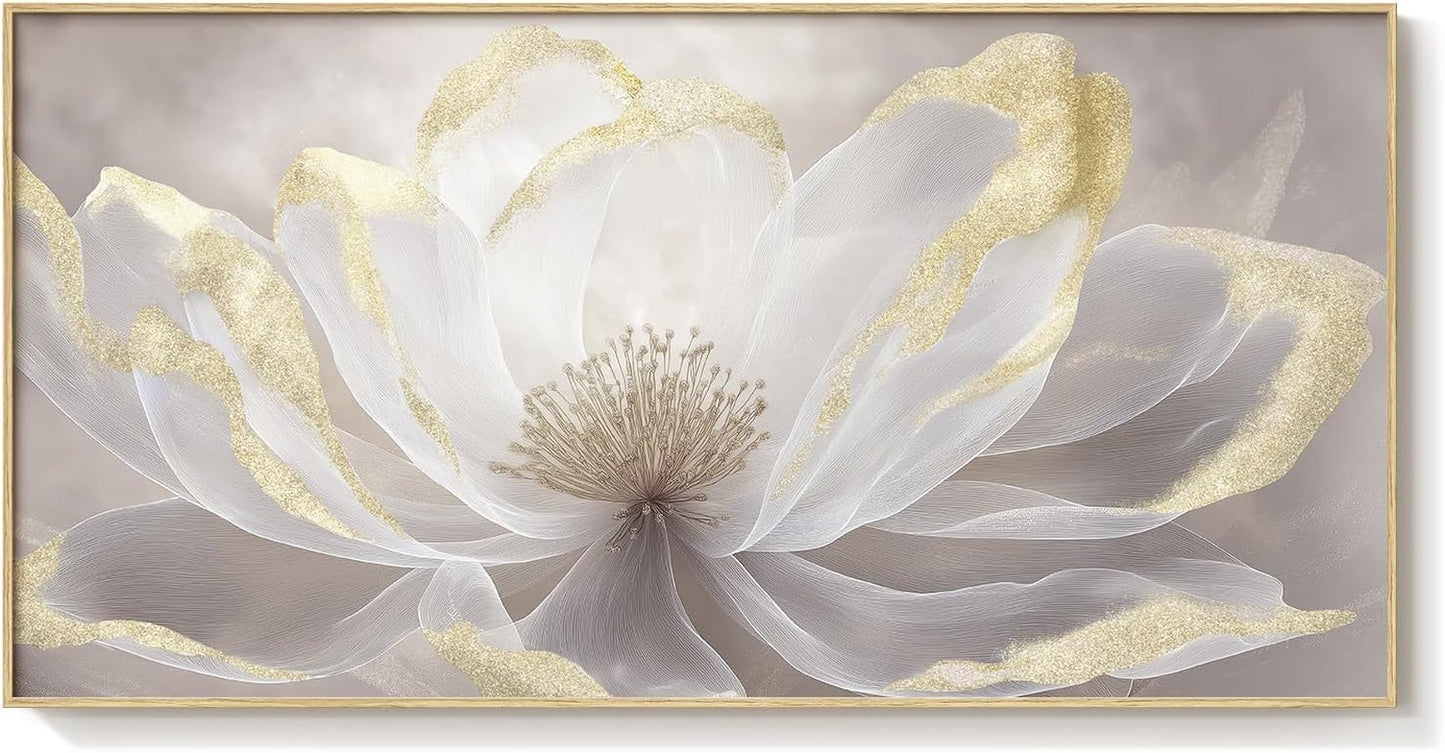 Extra Large Framed Floral Wall Art for Living Room, Colorful Bright Orange and White Flowers Canvas Artwork for Walls, Contemporary Blossom Watercolor Painting Picture Prints for Bedrooom Hallway 30X60 Inch
