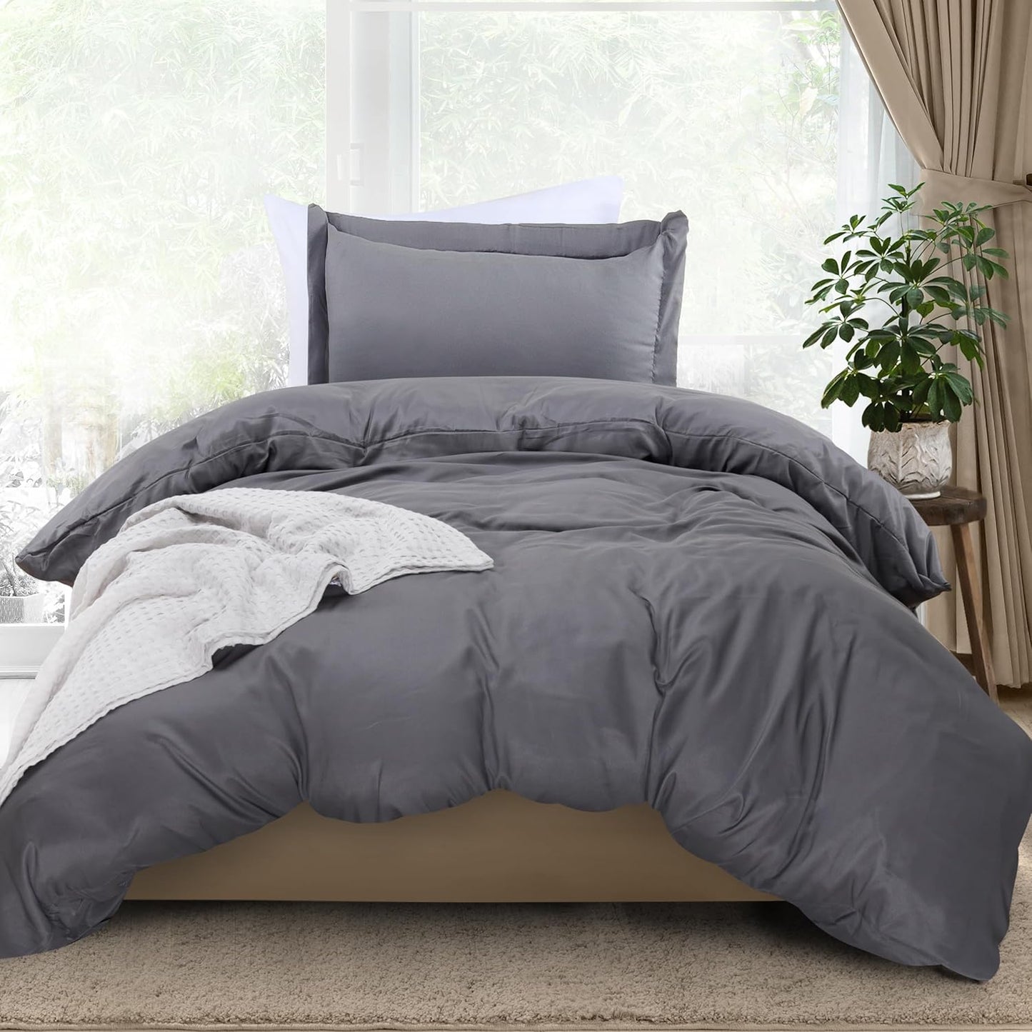 Duvet Cover Queen Size - 3 Piece with Zipper Closure - 1 Comforter Cover 90X90 Inches & 2 Pillow Shams 20X26 Inches (White) Comforter Not Included