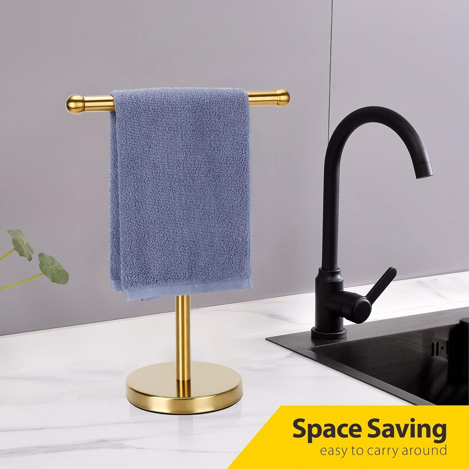 Hand Towel Holder Gold, Hand Towel Rack Stand with Heavy Weighted Base, Countertop Hand Towel Holder Stand for Bathroom，Sus304 Stainless Steel (Gold)