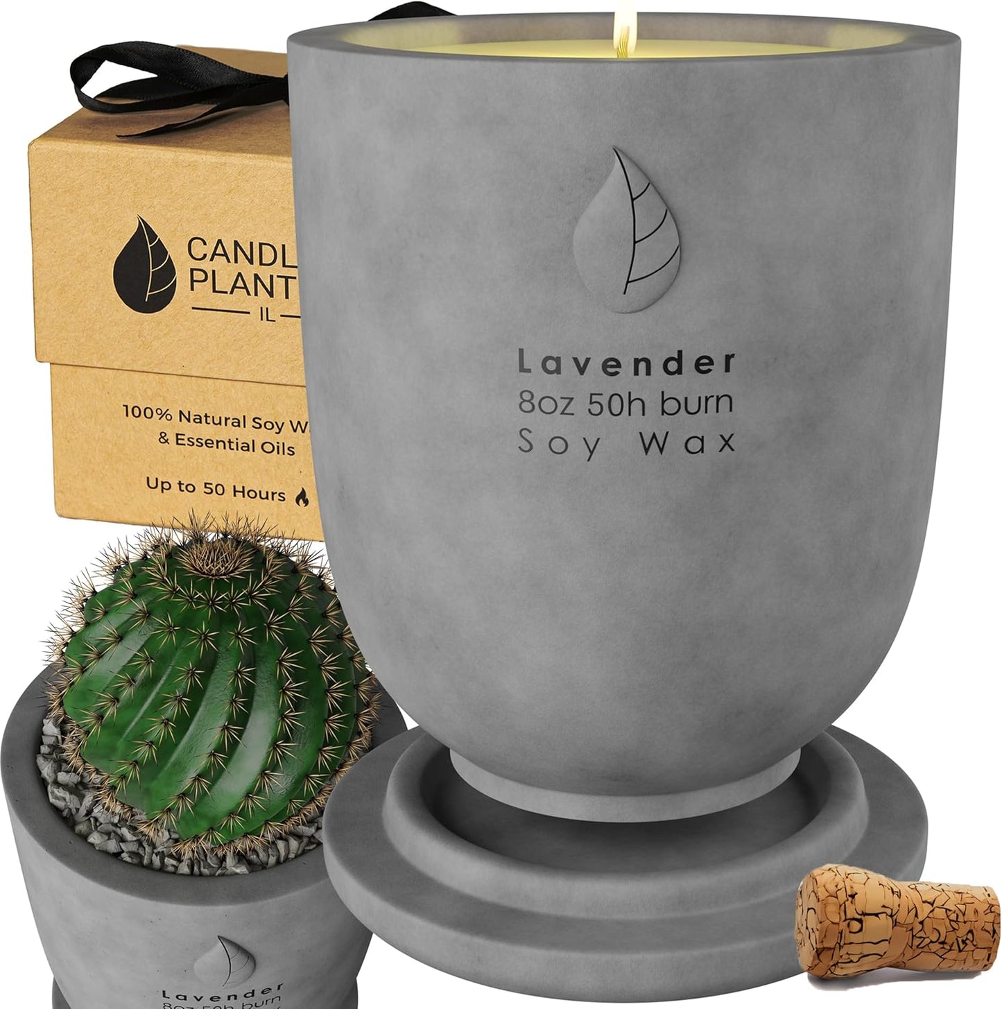 Concrete Cement Candle Planter - Aromatherapy, Soy Candle & Dual Purpose Jar Candles, Strong Gift Candles - Grey Lavender