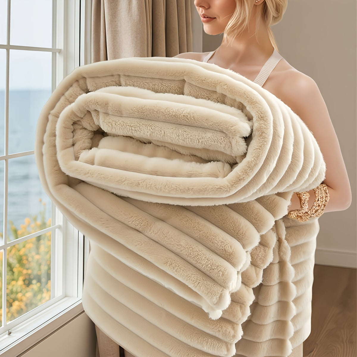 Striped Jacquard All-Season Polyester Blanket – Contemporary Design