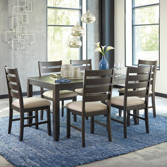 Rokane 20" Dining Room Table Set with 6 Upholstered Chairs, Brown
