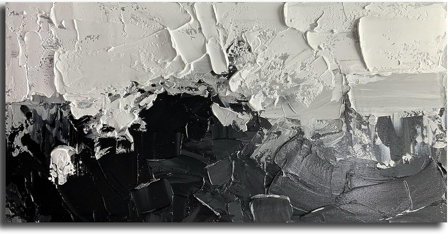 Wall Art Canvas Painting, Black and White Wall Art Picture Decorations, Framed Large Abstract Canvas Artwork for Bedroom Living Room Home Office Decor (Black White, 48" Lx24 W)