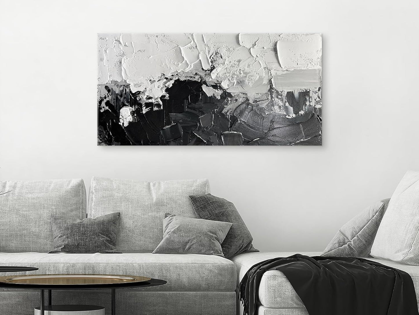 Wall Art Canvas Painting, Black and White Wall Art Picture Decorations, Framed Large Abstract Canvas Artwork for Bedroom Living Room Home Office Decor (Black White, 48" Lx24 W)